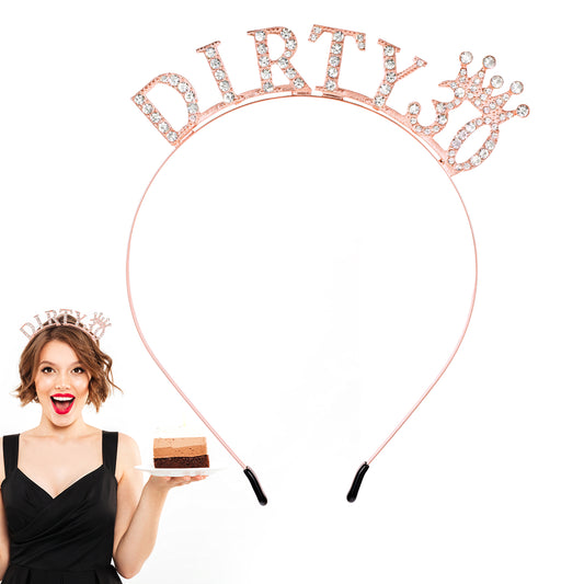 Tyqour 30th Birthday Girl Headband Rhinestones Birthday Tiara Gold Hair Band Birthday Crown Headwear Dirty 30th Birthday Decoration for Happy Birthday Party Accessories Supplies Favors(Rose Gold)