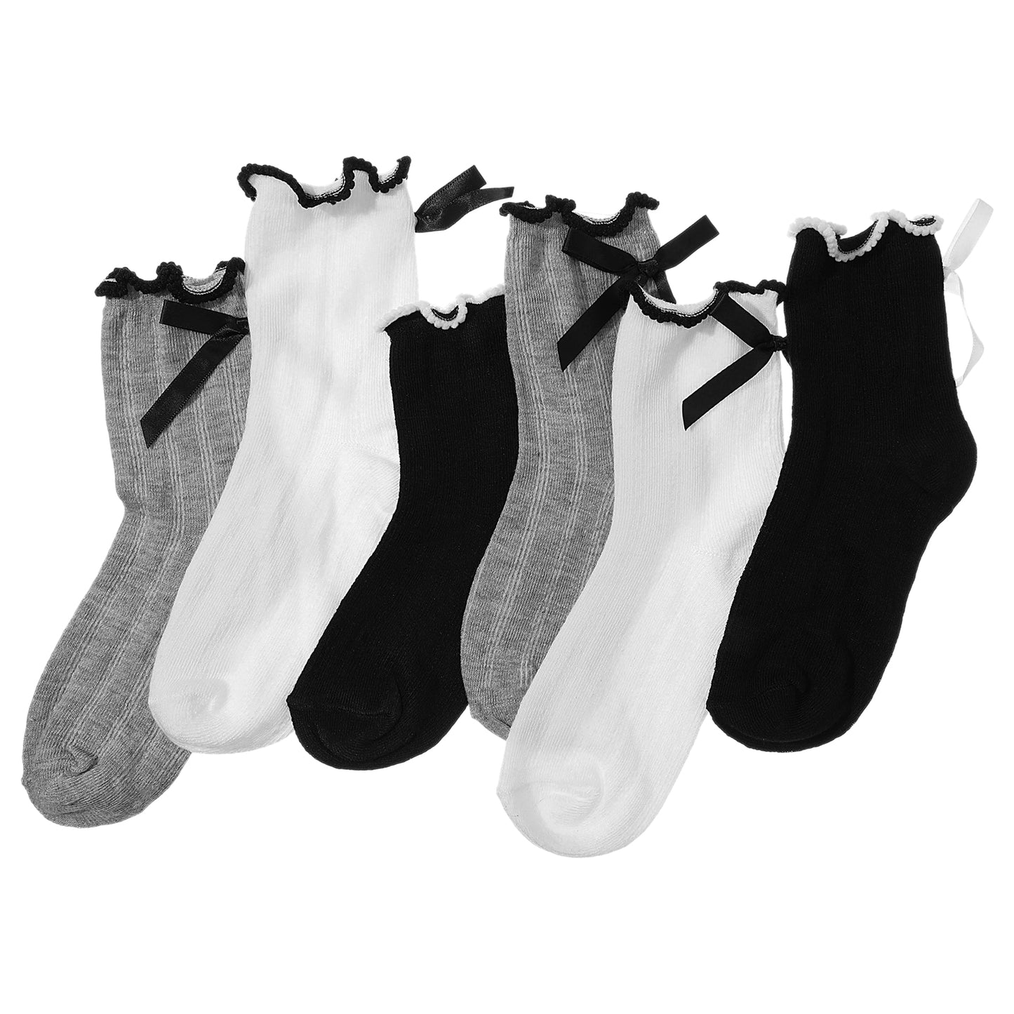 Matwsec 6 Pairs Womens Ruffle Socks Cute Frilly Socks with Bow Ruffle Ankle Sock Casual Soft Cotton Crew Sock for Women Girls