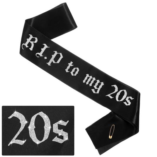 Ymapinc Custom R.I.P to My 20s Birthday Sash, for 20th Birthday Decorations Party Favors Prom Sash Funeral Party Accessories(Black Satin Fabric)