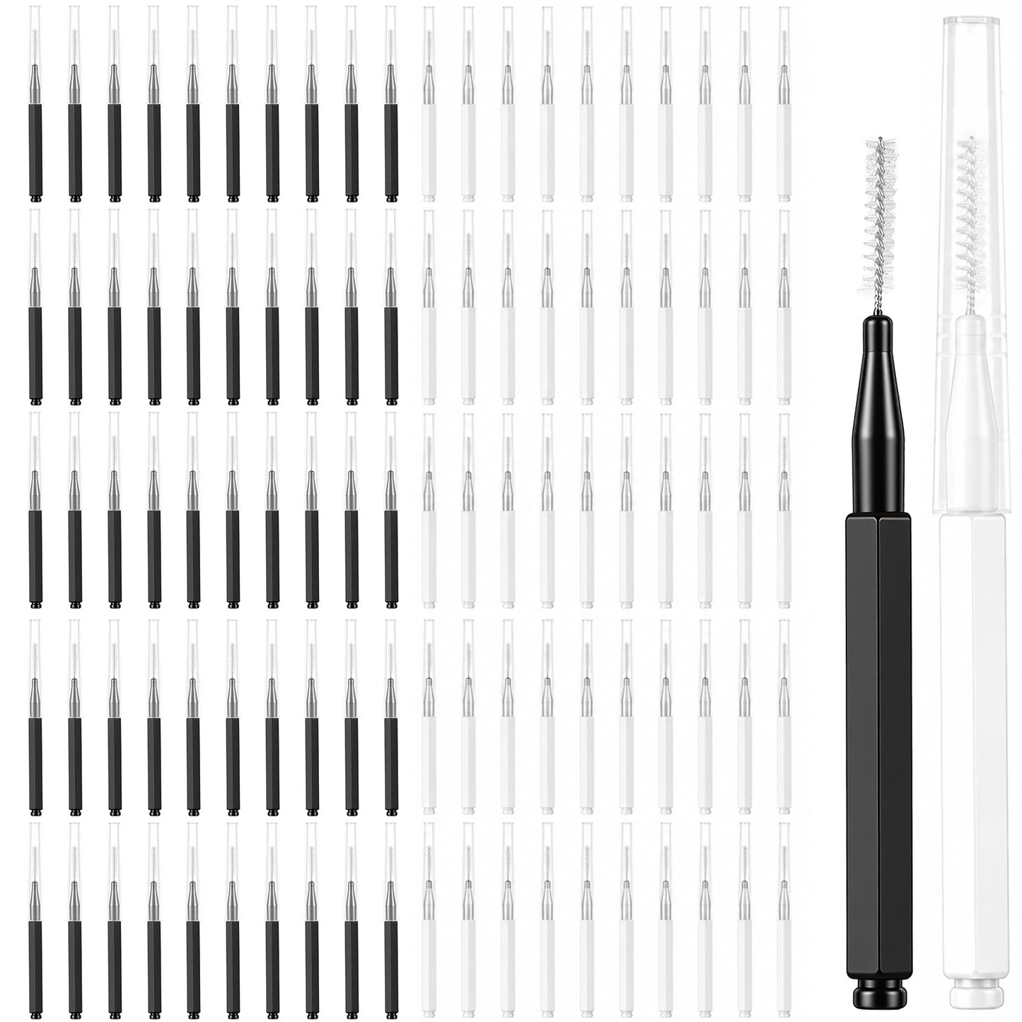 Shimmeroo 100Pcs Micro Eyebrow Spoolie with Cap - Eyebrow Tinting/Brow Lifting Brush/Lash Filler/Eyebrows Lamination - Interdental Brush for Cleaner Toothpick Dental Tooth Flossin