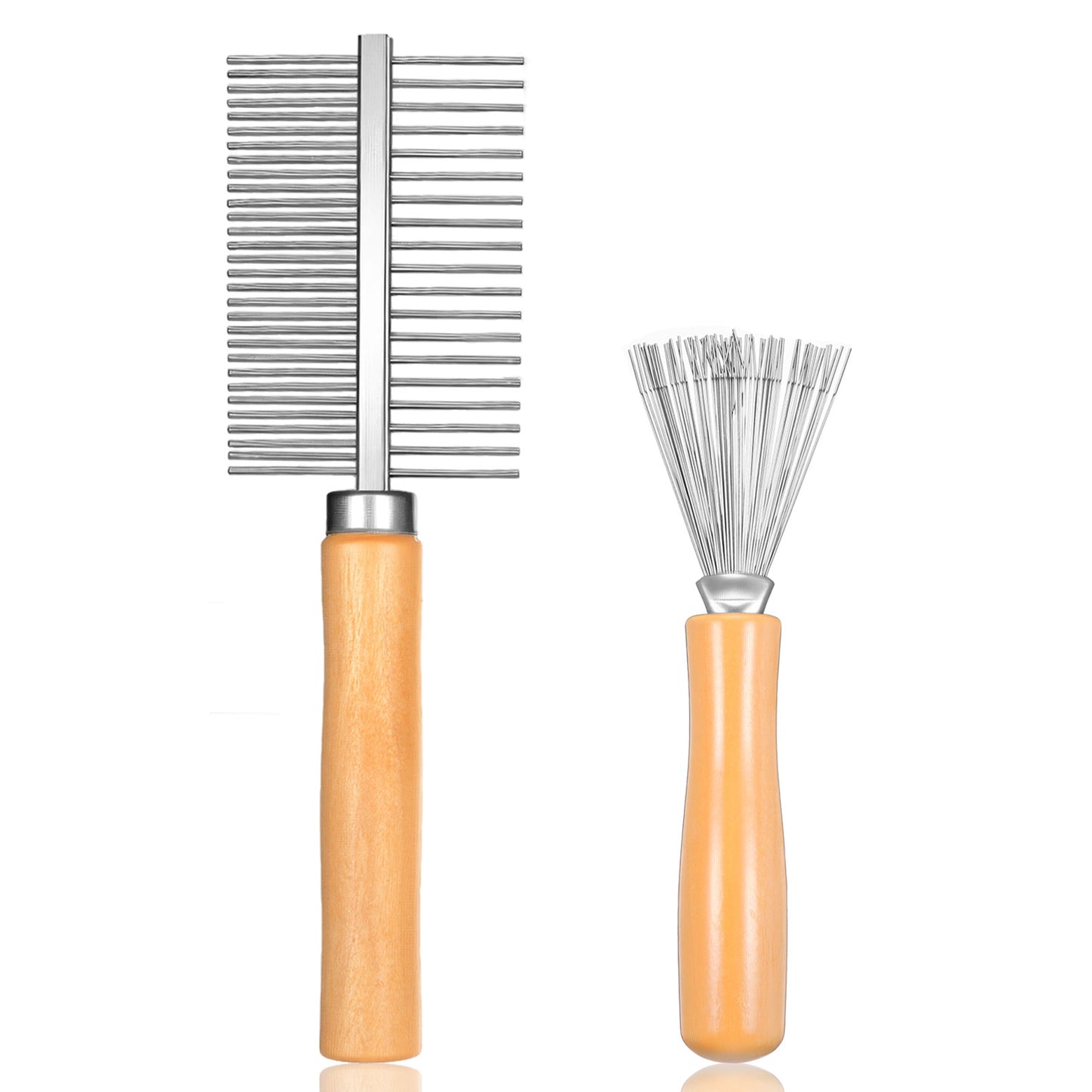 Nogeqi 2 Pack Dual-Sided Hairbrush Cleaner Tool, Hair Brush Cleaning Tool, Mini Comb Cleaner Rake with Wooden Handle for Removing Hair Dust at Home and Salon