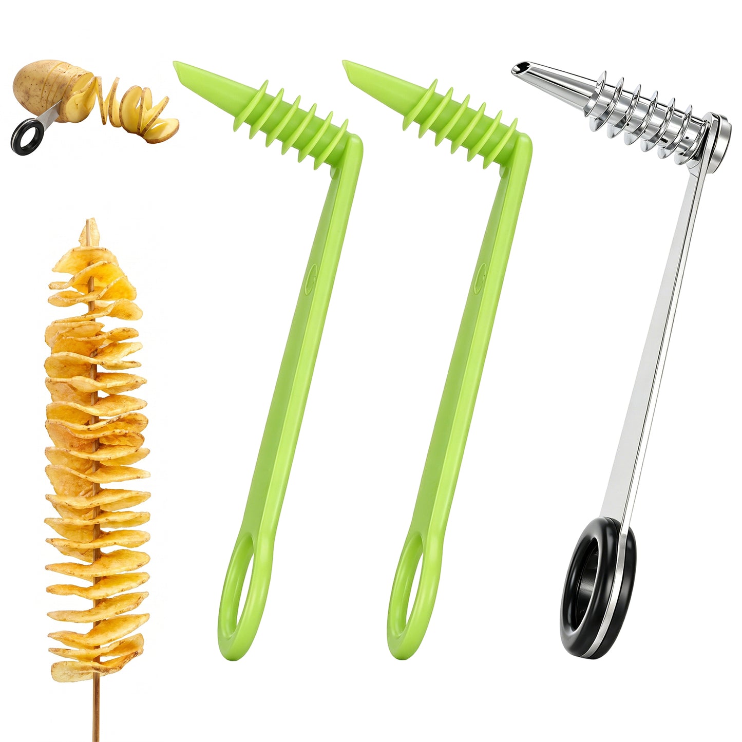 3Pcs Piranha Spiral Cutter Stainless Steel Potato Spiral Cutter Potatoes Spiralizer Slicer for Vegetables Tomato Carrot Cucumber Kitchen Tools