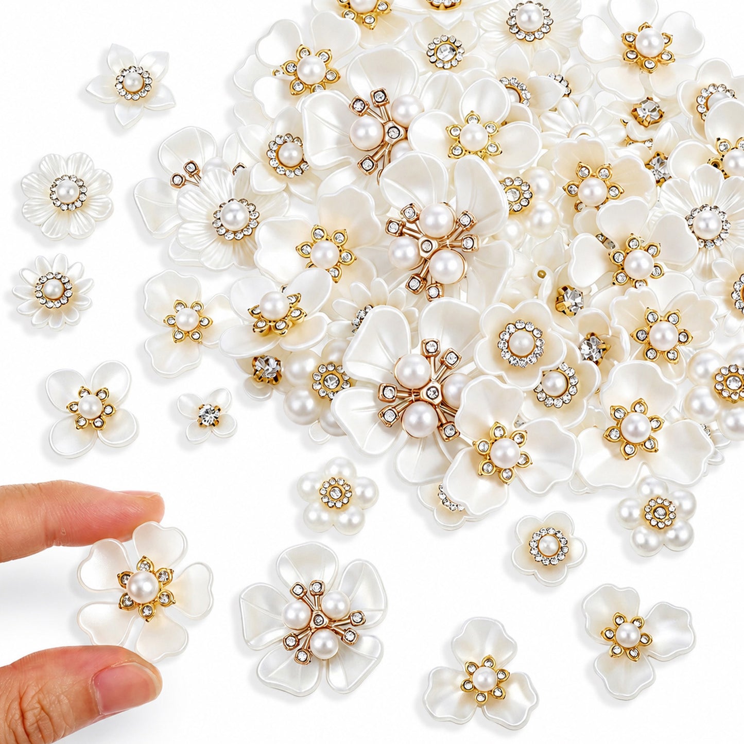 RAHHLIZS 42pcs Flower Rhinestone Buttons, Acrylic Faux Pearl Buttons