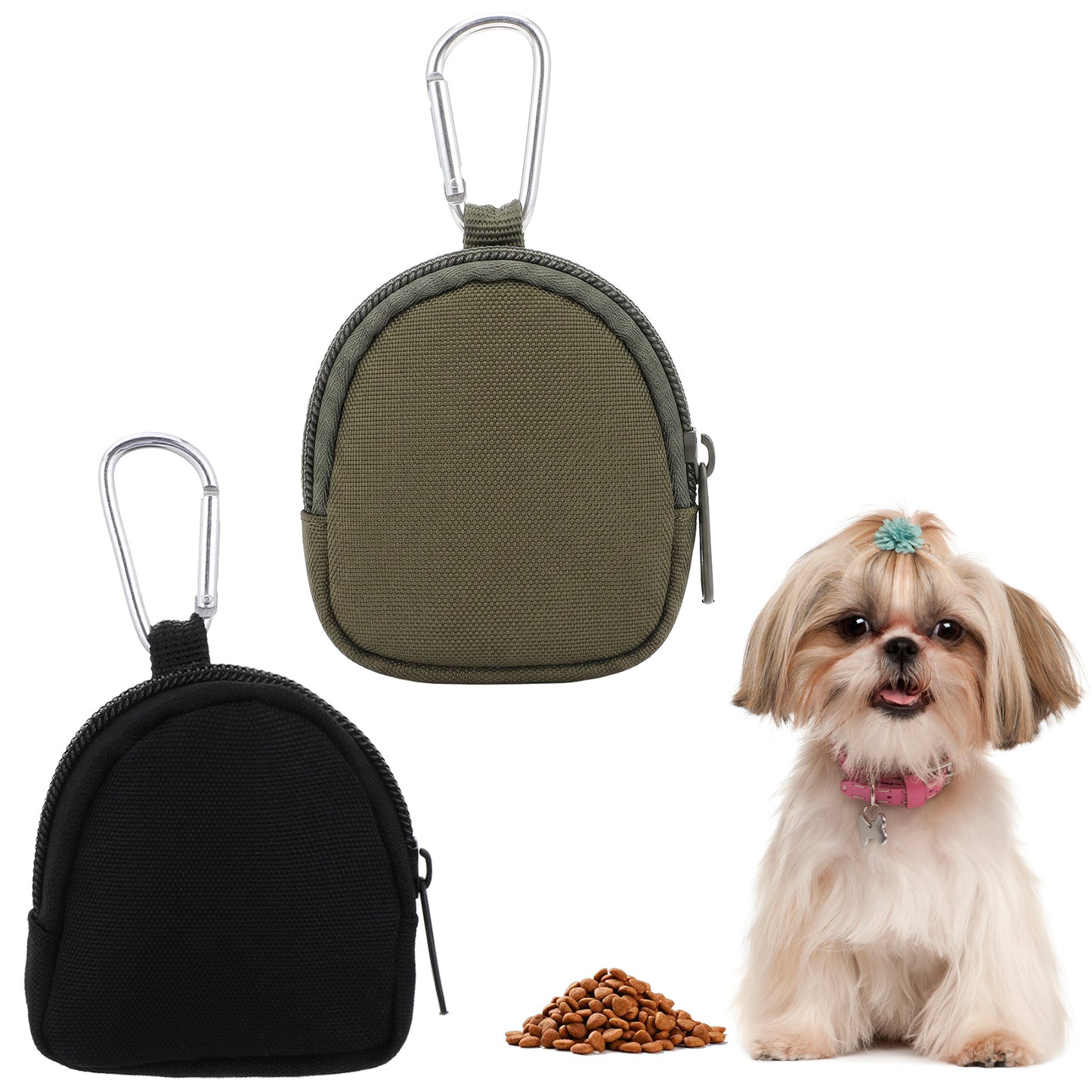 Matwsec 2 PCS Dog Treat Pouches for Pet Training 8X7.7cm Small Black Dog Training Treat Pouch for Leash Portable Dogs Treat Bag for Travel Outdoor Use Reusable Small Dogs Treats Container