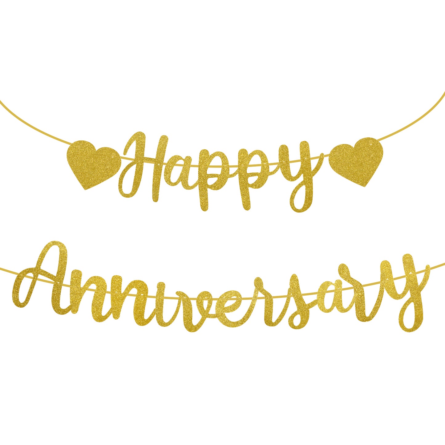 Matwsec Happy Anniversary Banner Gold Happy Anniversary Sign for Wedding Anniversaries Reception Bridal Party Supplies