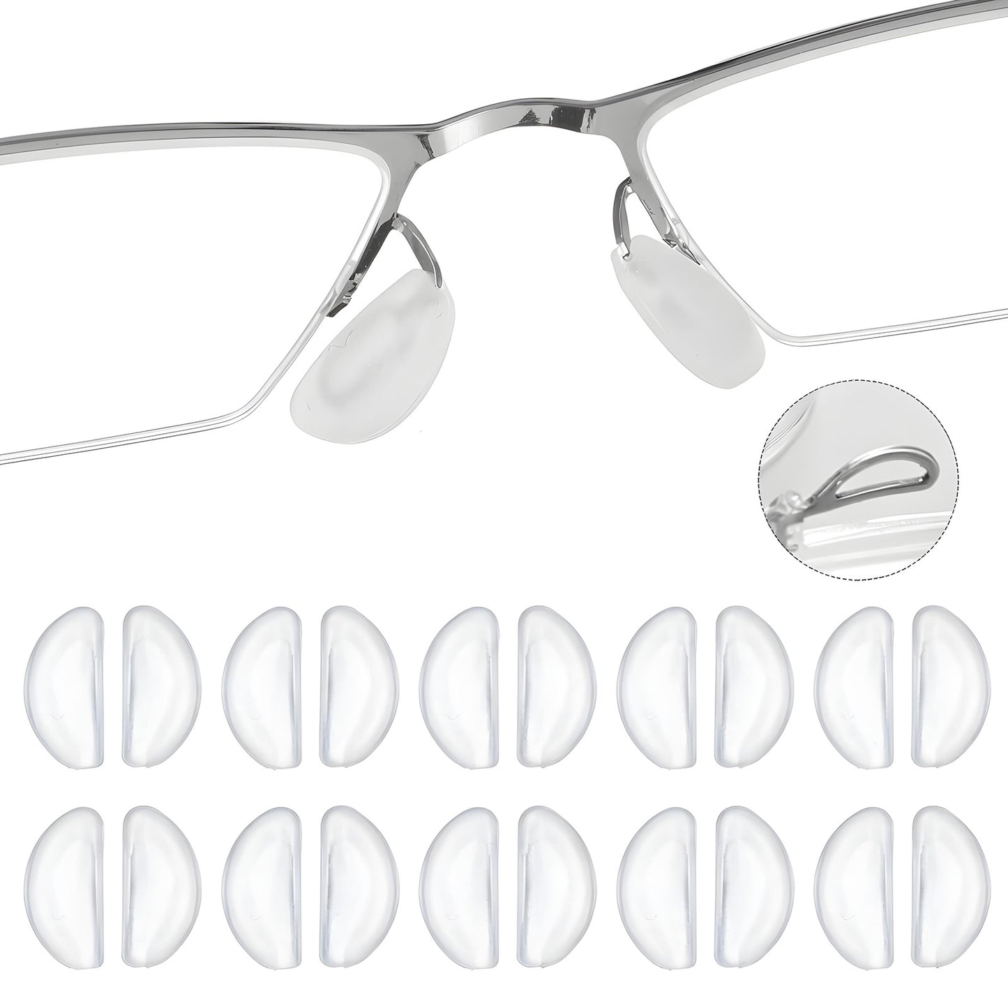 Mabor 20Pcs Silicone Nose Pads for Glasses Anti Slip, 10 Pair Soft Eyeglass Replacement Nose Pad Inserts for Eyeglasses Sunglasses, Noses Cushion Pads White