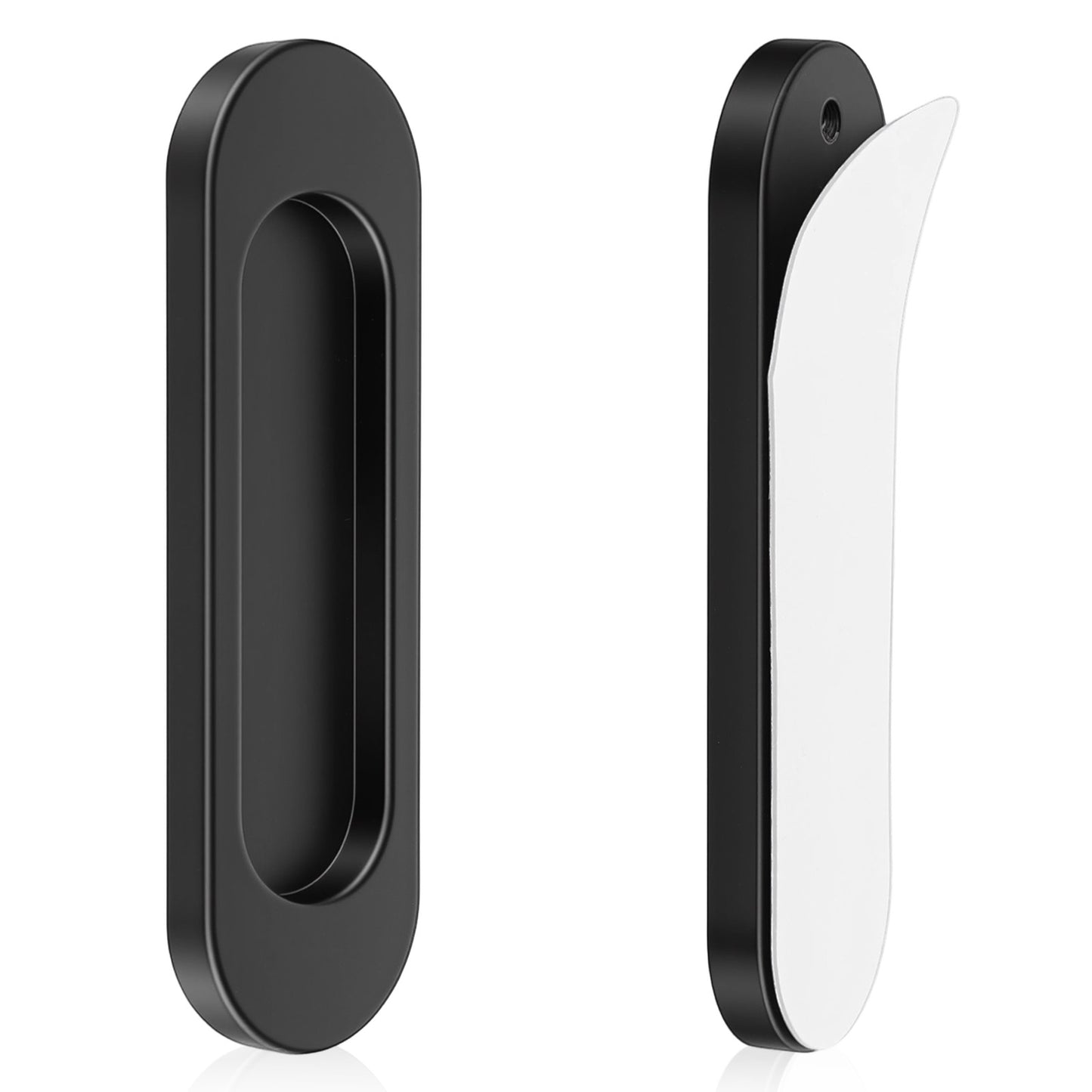 2 Pack Self-Stick Door Handles, Black Stainless Steel Rubber Adhesive Knobs, Aluminum Alloy No Drill Cabinet Handles For Sliding Pocket Doors Barn Closet Balcony Doors Recessed Finger Flush Pulls