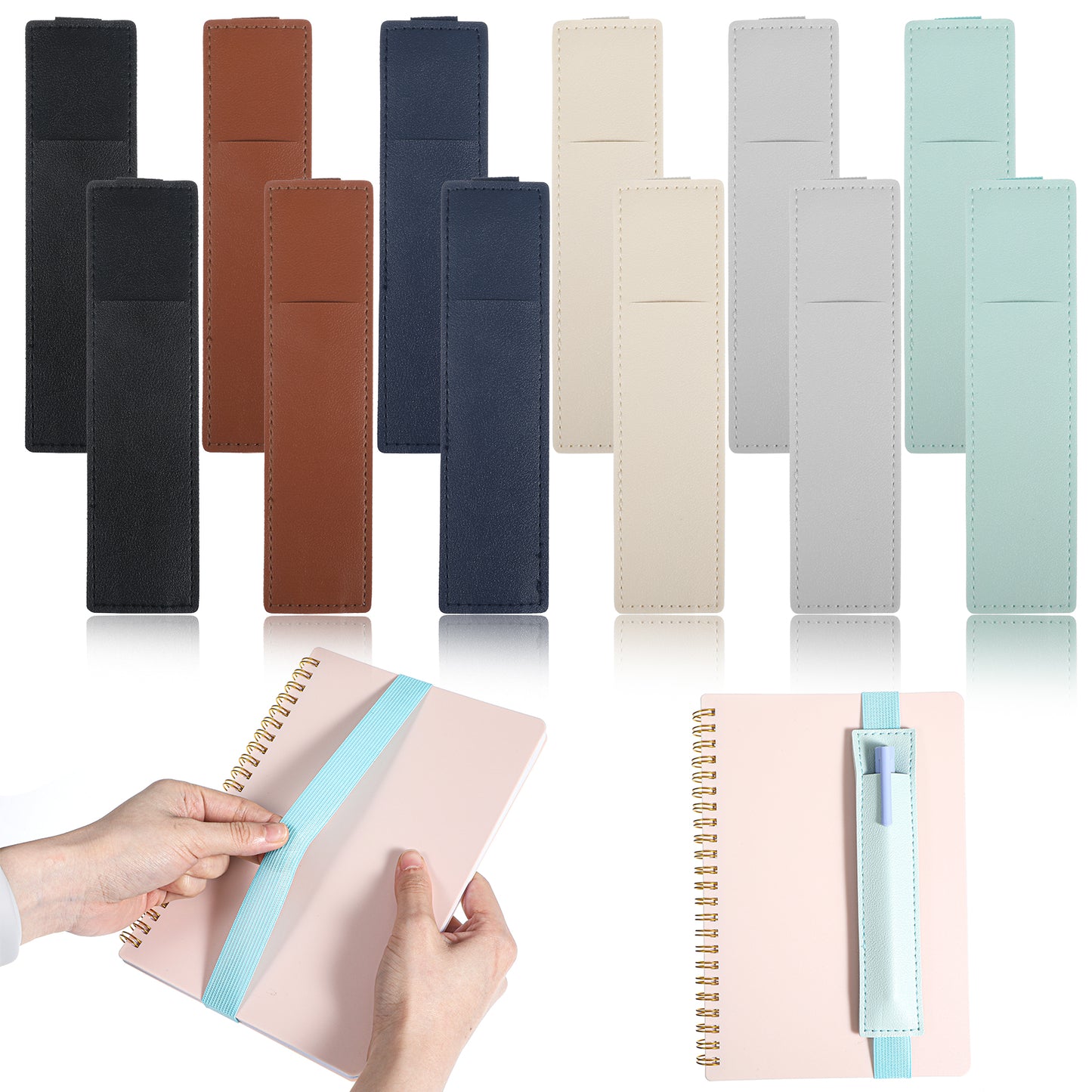 Elastic Pen Holder For Notebook 12 Pcs Adjustable Pu Leather Pencil Pouch With Stretchable Band Portable Pen Sleeve Holder For Bible Book Planner Binder School Office Binders Books Supplies