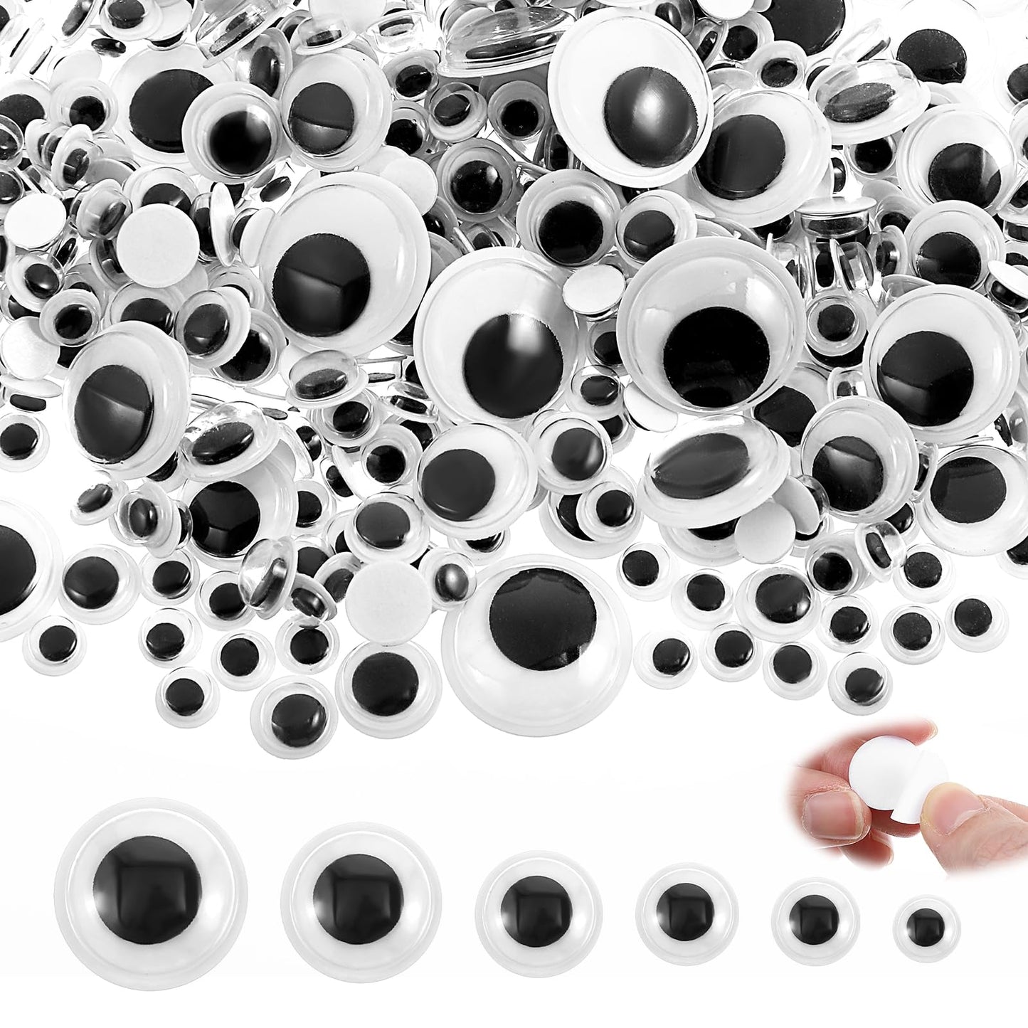 Nogeqi Pack of 790 Googly Eyes Self-Adhesive 6 mm 8 mm 10 mm 12 mm 15 mm 18 mm Googly Eyes Self-Adhesive Black White Googly Eyes ABS for DIY Crafts, Dolls, Scrapbooking, Decoration