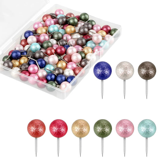 100PCS Pins For Pinboard Map Pins With Coloured Heads Decorative Map Tacks With Plastic Round Heads Pearl Push Pin Cute Decorative Push Pins For Cork Board Map Calendar Photo Wall Diy Office Home