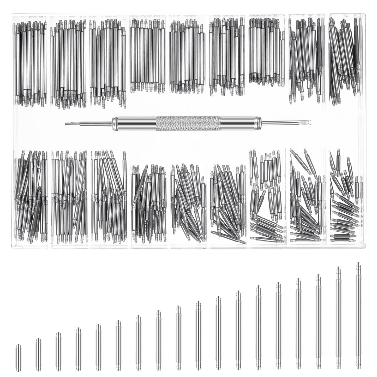 360 Pcs 8-25 Mm Diameter 1.5mm Stainless Steel Watch Band Spring Bars Link Pins Watch Spring Bars With Watch Link Remover Tool Watch Spring Bar Tool Watch Repair Kit Strap Link Pin Remover