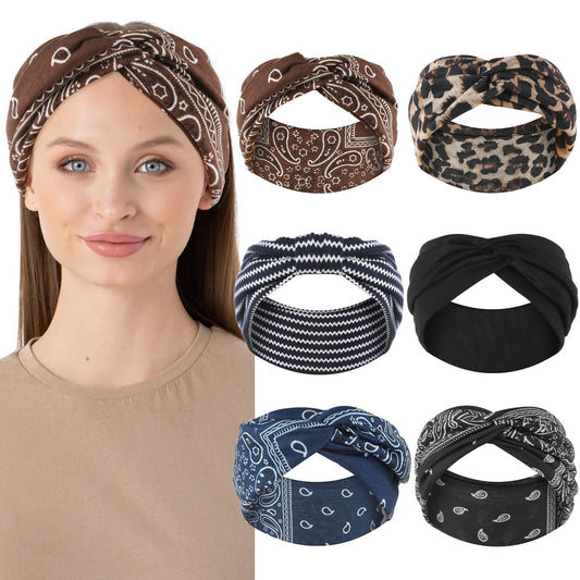 Tyqour 6Pcs Headbands for Women Wide Hair Bands Retro Bow Headband Vintage Bandana Boho Hairbands Soft Elastic Headbands for Women Girls Lady Sport Workout Yoga Non Slip Headbands