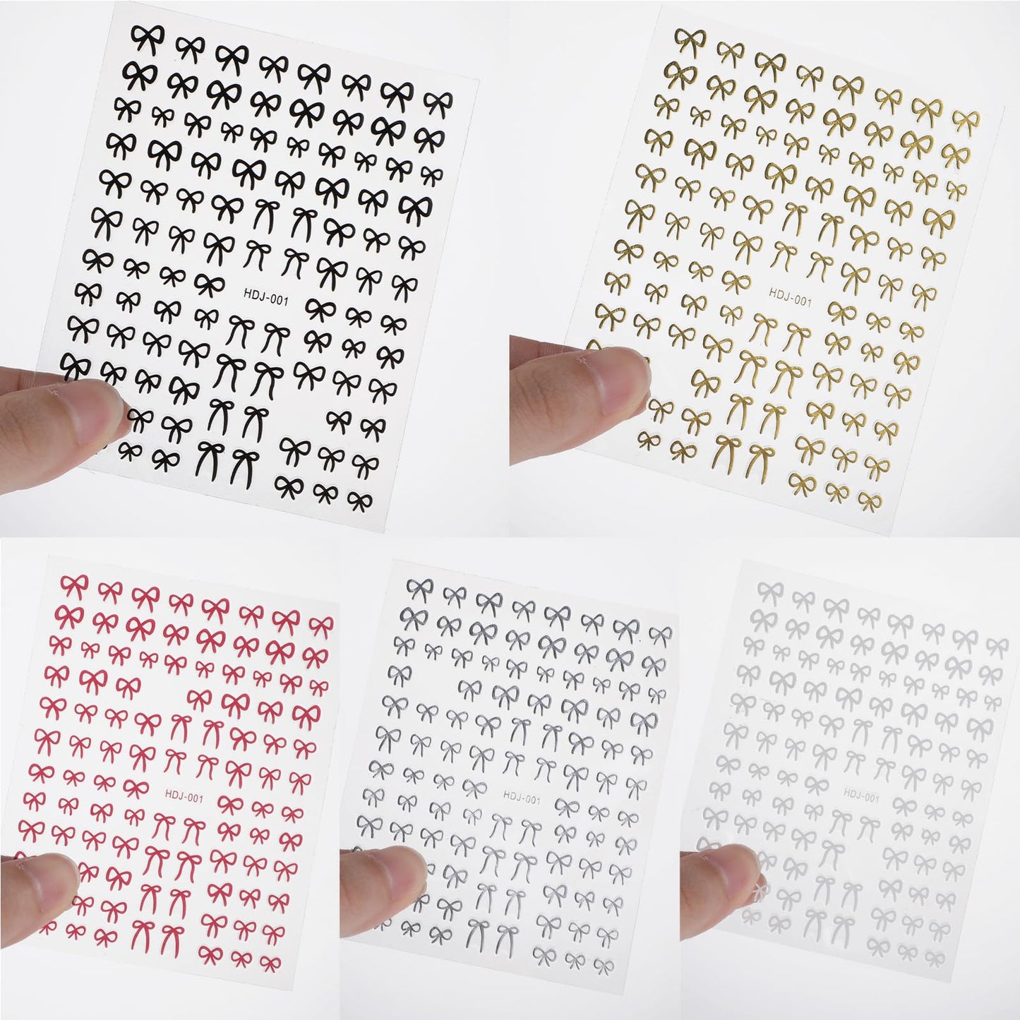 5 Sheets Bow Nail Stickers for Women Self-Adhesive 3D Bowknot Nail Stickers Nail Art Stickers for Gel Nails Black White Red Bow Nail Decals Nail Supplies for Gel Nail Design Decoration Home Salon