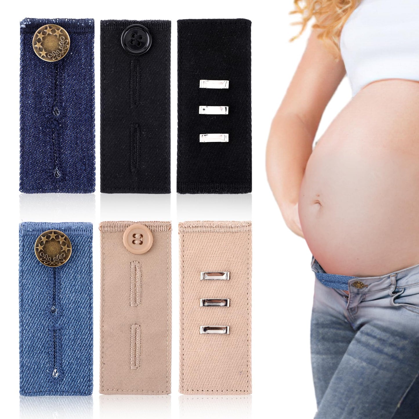 Ouligay 6Pcs Button Extender for Trousers, Waist Extender for Trousers, Trouser Waist Extender, Waistband Extender, Pregnancy Pants Extender for Jeans, 2 Button Holes, Pants Extender for Women Men