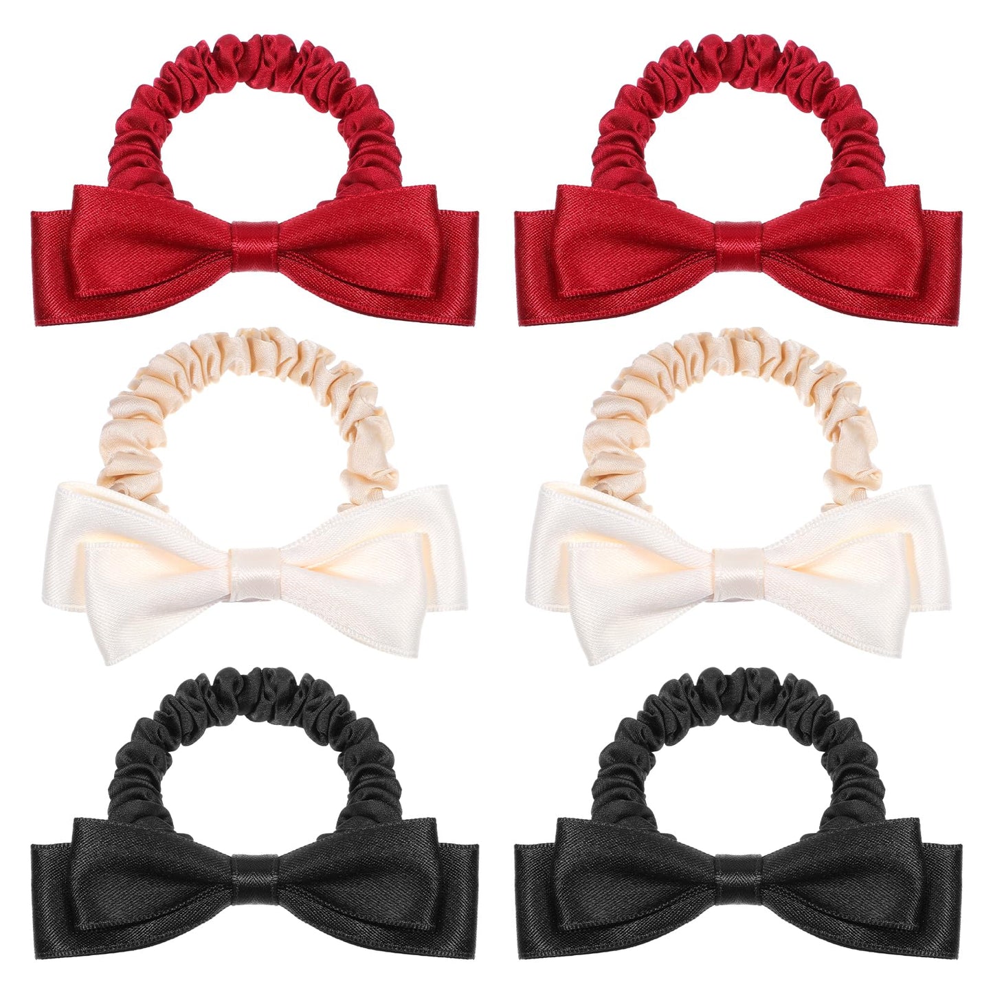 6 PCS Black Red White Bowknot Hair Ties Bow Scrunchie Sweet Bowknot Scrunchies Silk Hair Bows for Women Bow Pony with Tails Bow Scrunchies Hair Ties for Thick or Thin Hair Wedding Christmas Party