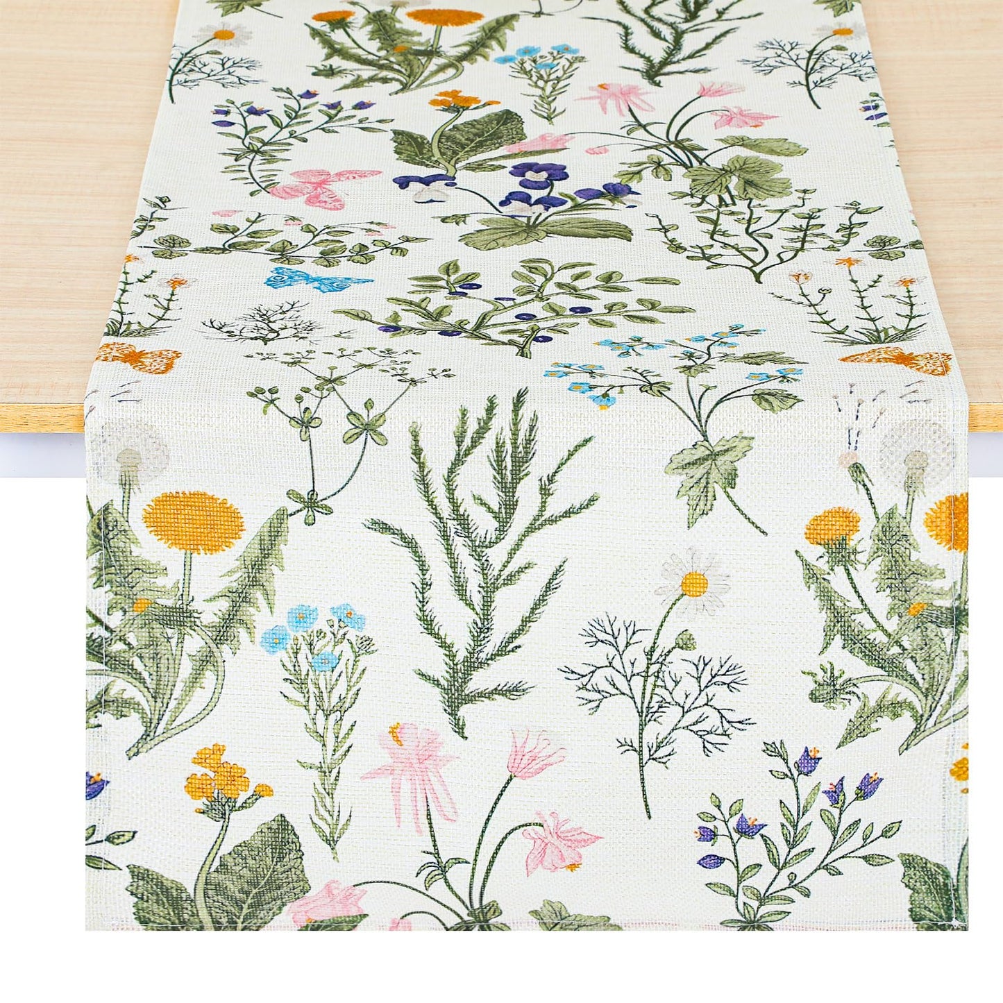 Wildflowers Tablecloth Spring, Mabor Butterfly Table Runner Modern 183 x 33 cm Washable Table Runner Spring Modern for Indoor Outdoor Dining Room Tea Party Wedding Decoration