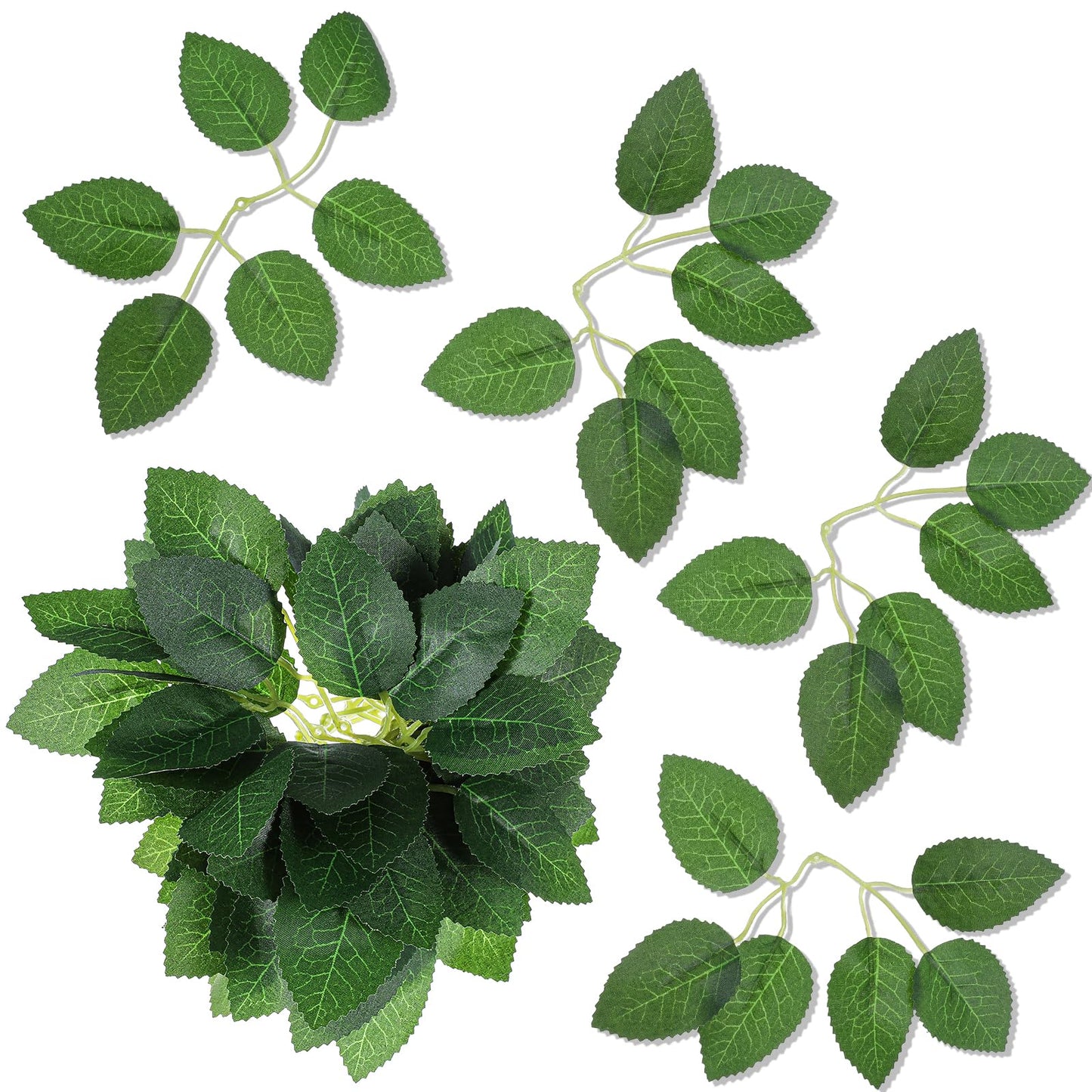 Ouligay 50PCS Artificial Green Leaves Fake Rose Leaves Faux Leaf Leaves Decor for DIY Wedding Birthday Party Bridal Shower Bouquets Centerpieces Home Decorations