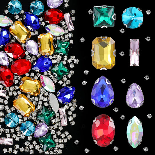 240 PCS Rhinestones for Clothes Mixed Shapes Sew on Rhinestones Clear Flatback Rhinestones Claw Flatback Crystal Rhinestones Glass Sewing Gems for Clothes Jewelry Shoes DIY Crafts (White) (Color)