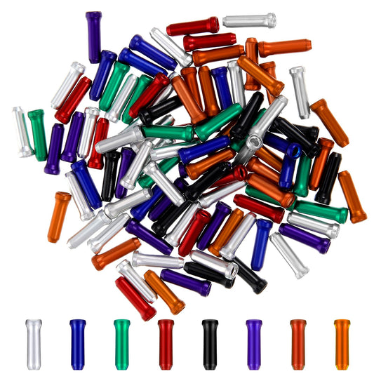 100 PCS Bike Cable End Caps Bicycle Cable Adjustable End Caps Alloy Crimps Cycling Cap Shifter Inner Cables Tips for Bike Shift Alloy Road Mountain Bicycle(8 Colors 0.47"×0.15")