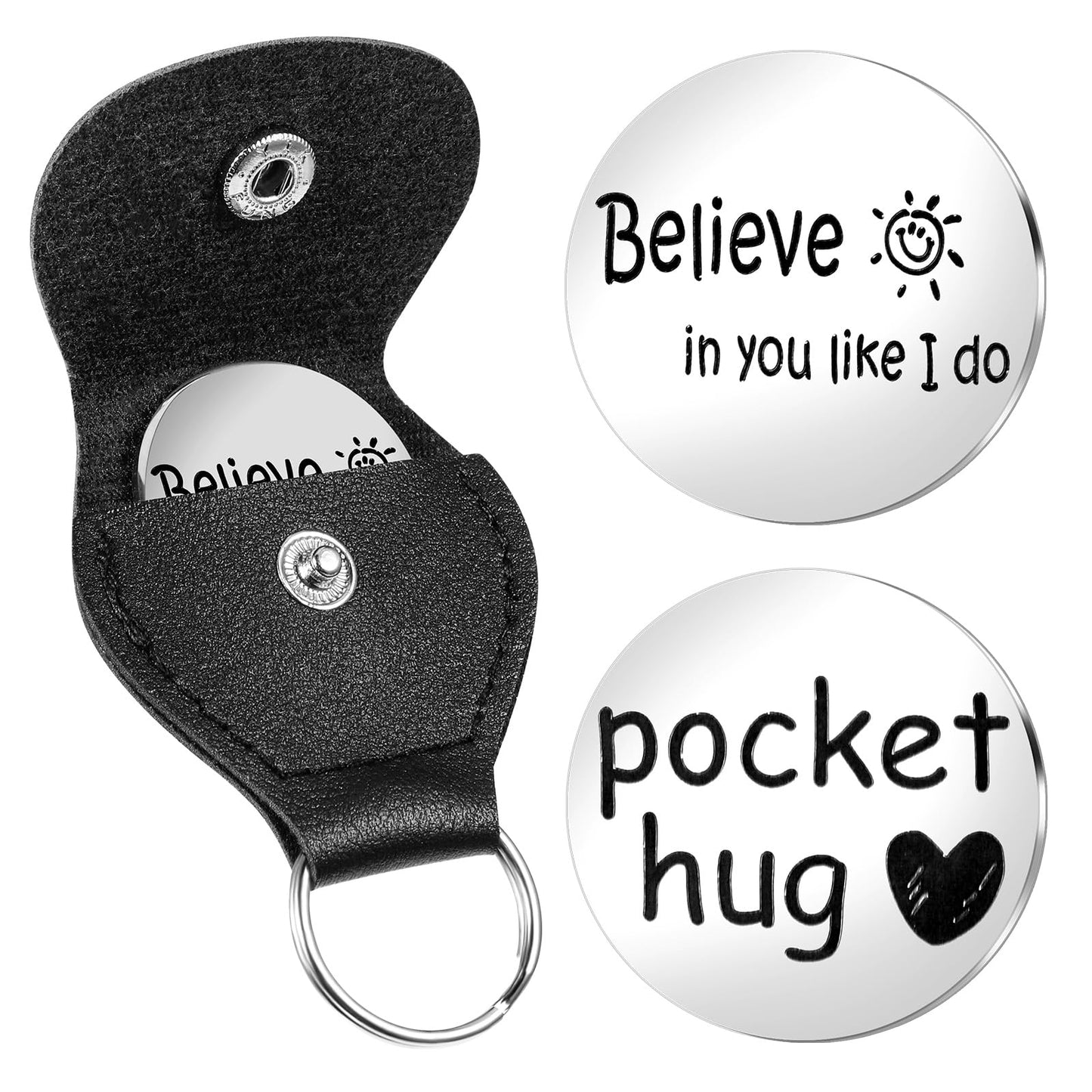 Mabor Pocket Hug Token Little Pocket Hug Keyring with Leather Case Stainless Steel Double-Sided Coin Inspirational Gift for Friends Must Have Hug Gifts for Men Women