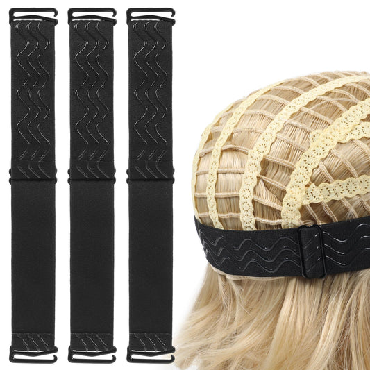 Tyqour 4 Pcs Adjustable Elastic Band for Wigs, Silicone Wig Grip Band with Buckles, Wig Bands, Wig Strap to Secure Wig for Glueless Wig Making, Wig Cap Wig Grip Band Accessories (Black)