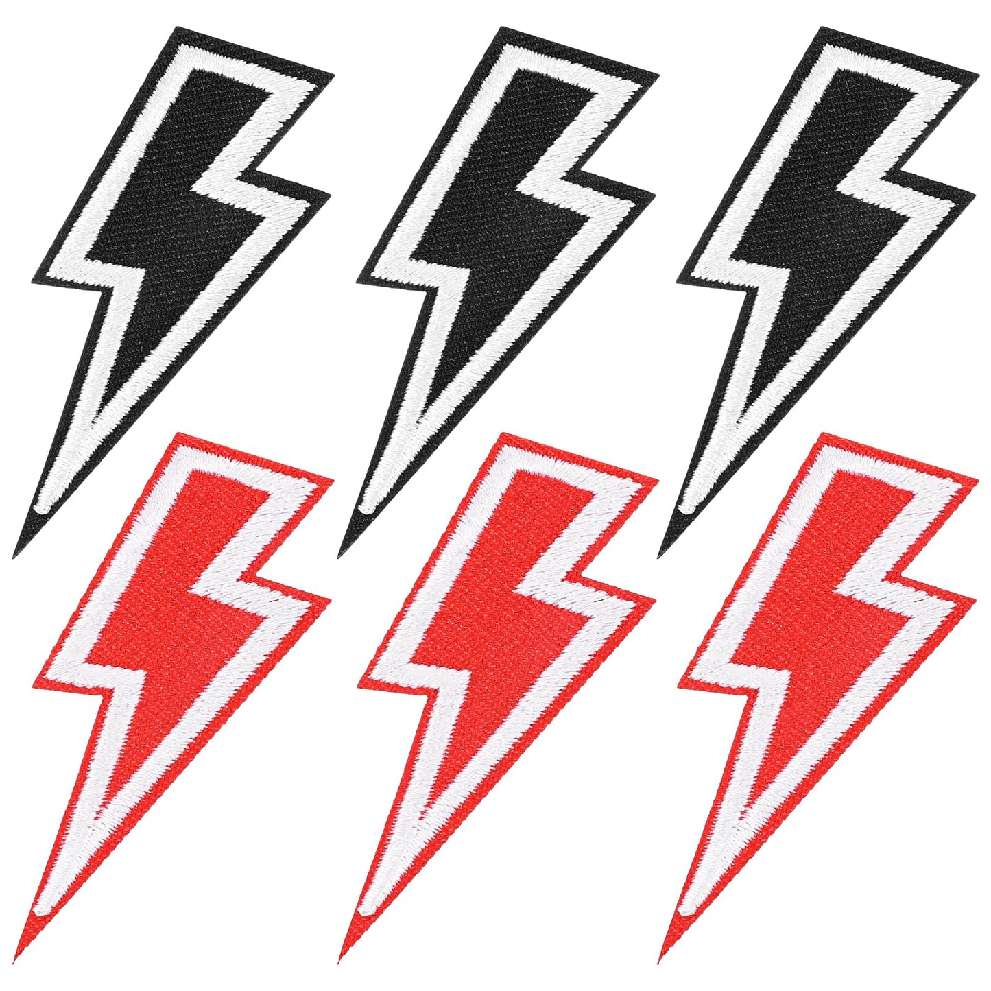 Xindojuz 6 PCS Black Red Lightning Bolt Iron on Patch, Sew-on Flash Embroidered Small Hat Patches Iron on DIY Appliques Decoration for Clothes Shoes Backpacks Jeans Motorcycle Jackets (2.8×0.9 Inch)