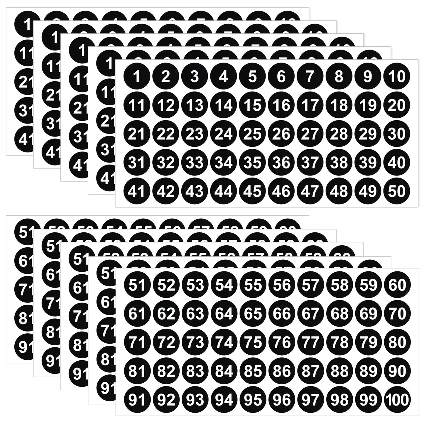 Mabor 1 to 100 Number Stickers 500Pcs Self-Adhesive Small Number Labels Waterproof Black Numbered Stickers for Inventory Storage Classification 1 Inch (10 Sheets)
