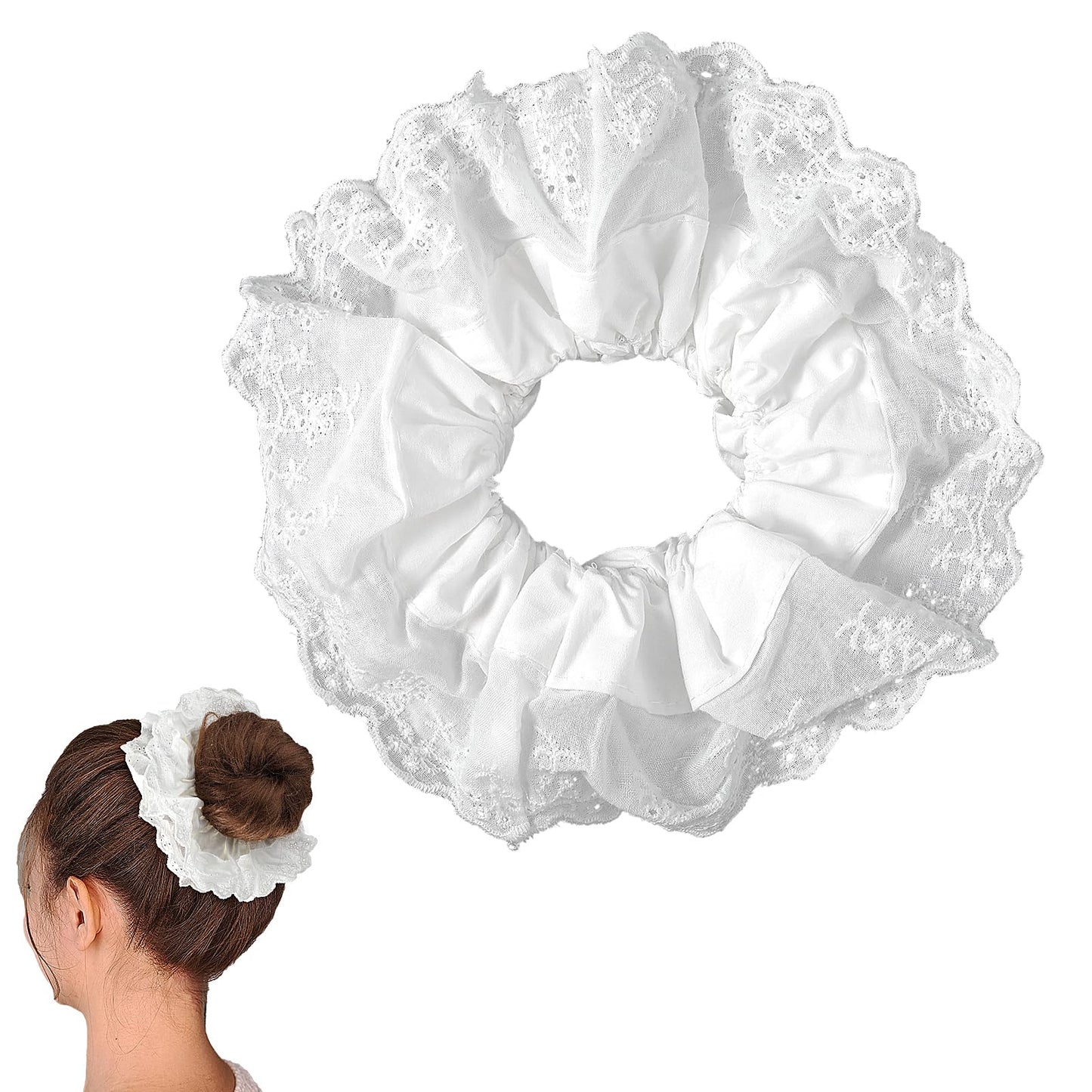 Mabor 1 Pack Scrunchie for Women Stylish Lace Hair Mesh Giant Scrunchies for Curly Hair Ponytail Holders a Fashionable Look Elastic Ponytail Holders Large Hair Tie with Extra Volume (White)