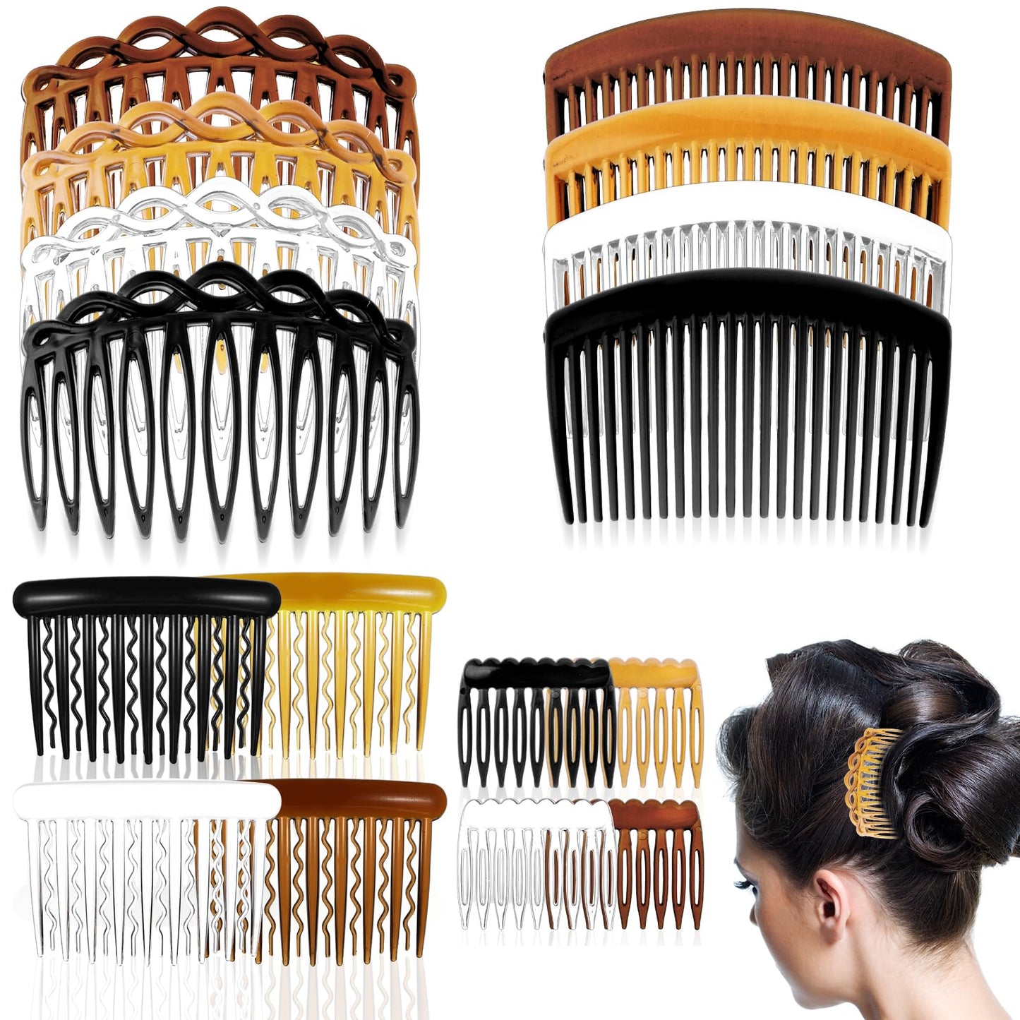 Tyqour 16Pcs French Side Combs 9/11/17/23 Teeth Plastic Hair Combs Slides Strong Hold Twist Side Combs Vintage Hair Style Accessories for Women Ladies Girls Thick Fine Hair Wedding