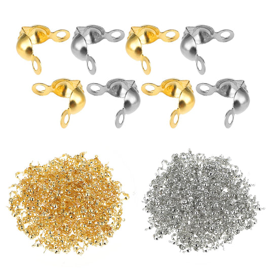 1000PCS Knot Covers for Jewelry Making, Crimp Bead Covers Bead Tips Knot Covers Open Bead Tips Endcaps Crimp Beads Calotte Ends Knot Covers for DIY Bracelet Necklaces Earrings Keychains(Gold?Sliver?