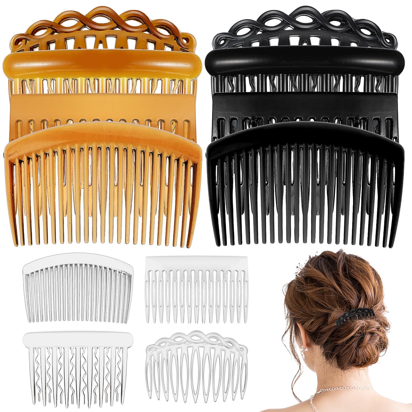 Tyqour 12Pcs Hair Combs Slides for Women Plastic French Hair Comb French Twist Side Combs Decorative Comb Hair Accessories for Women Bridal Wedding(11/15/17/23 Teeth)