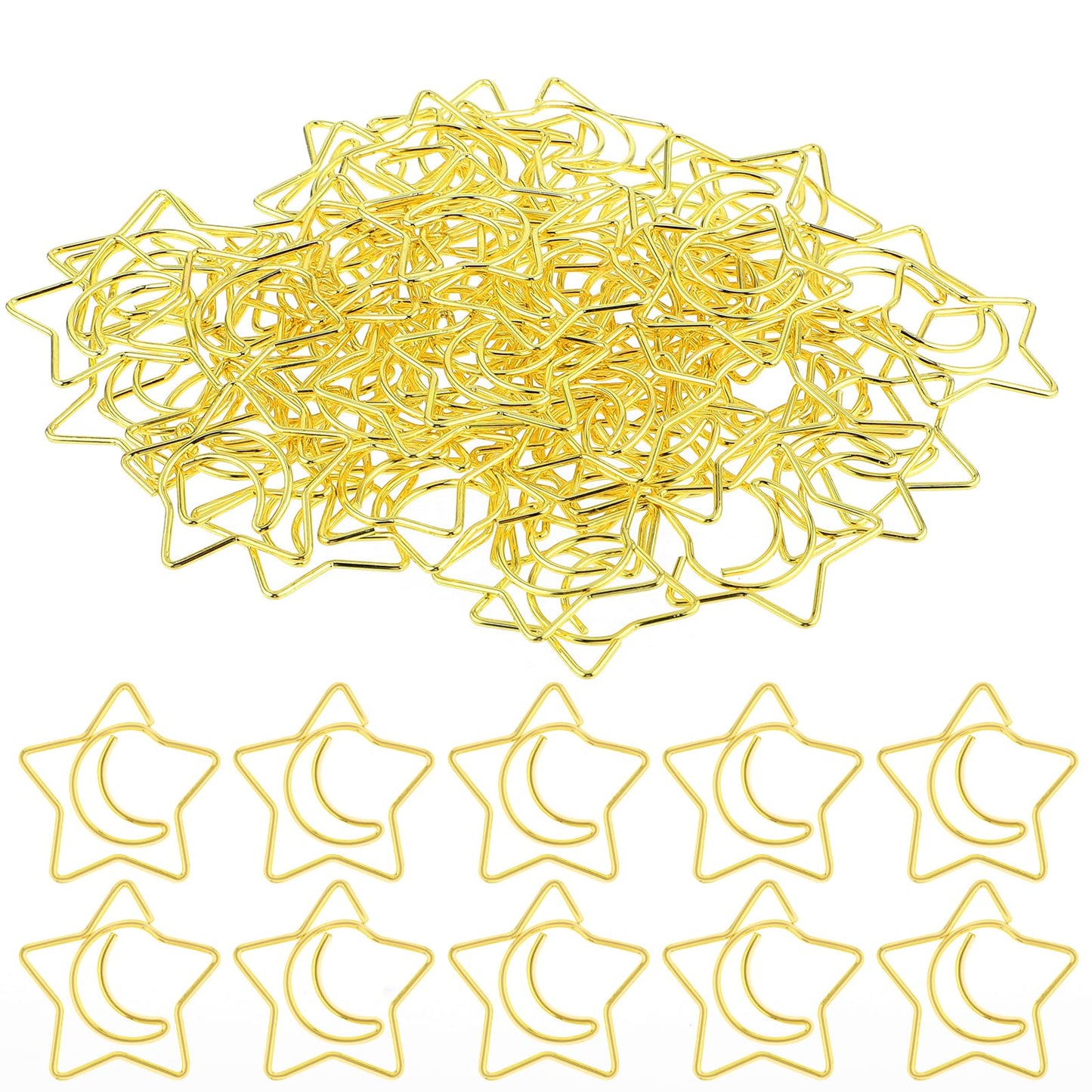 60PCS Gold Paper Clips Creative Metal Moon and Star Shape Paper Clip Funny Cute Paperclips Gold Moonstar Shaped Paper Clips Bookmarks Planner Clips for Office Document File Organization School