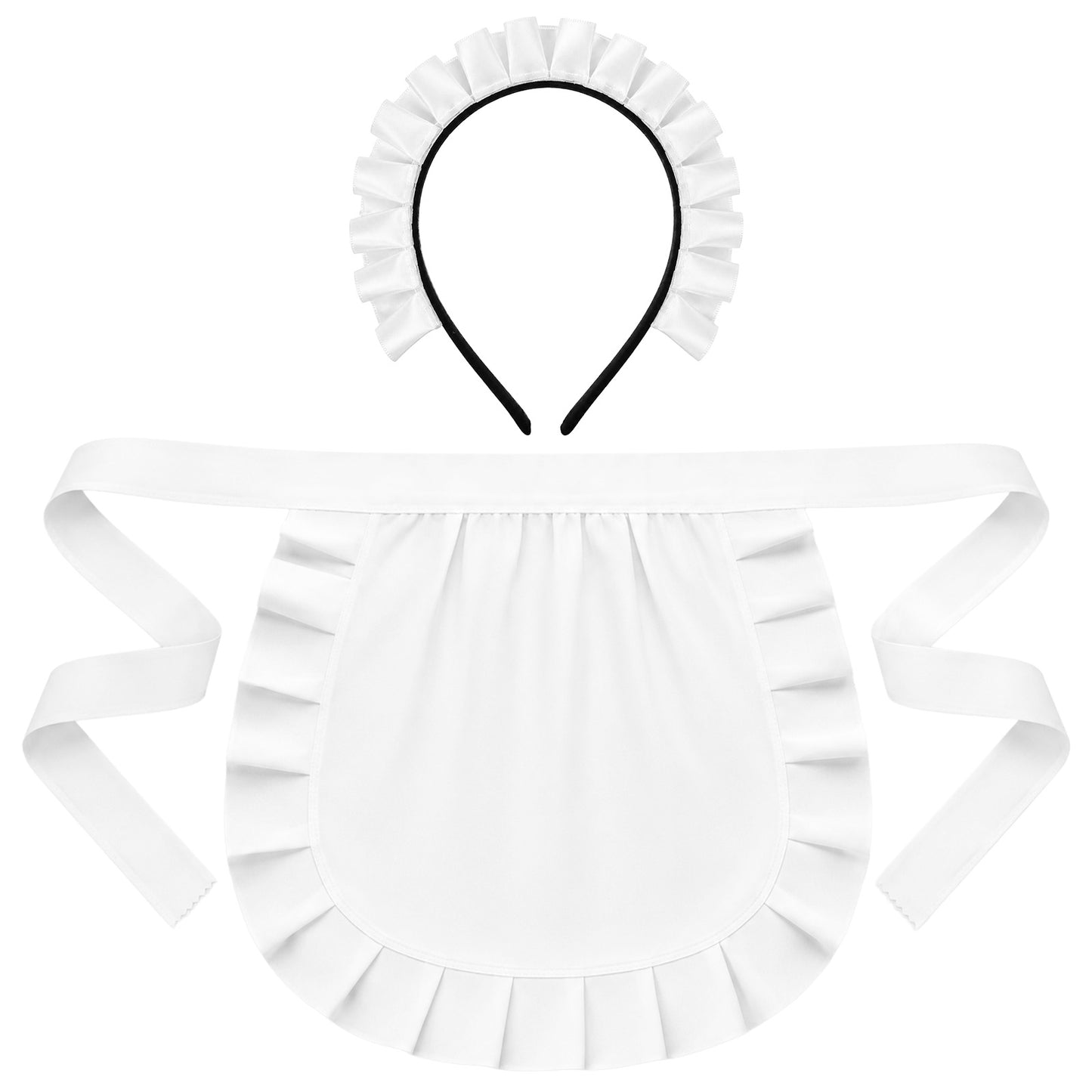 RAHHLIZS Cosplay Ruffled Waist Half Apron with Matching Headband, White