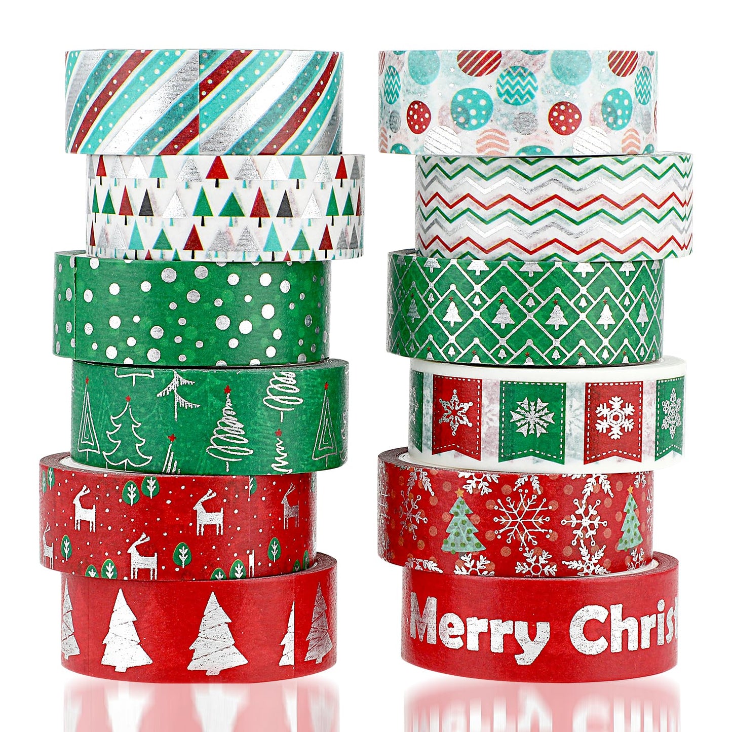 12 Rolls Christmas Washi Tape, Washi Tape Christmas Christmas Washi Tapes Christmas Tree Christmas Tape Holiday Washi Masking Tape Xmas Tree Washi Tape for DIY Crafts Scrapbooking Gift Wrapping