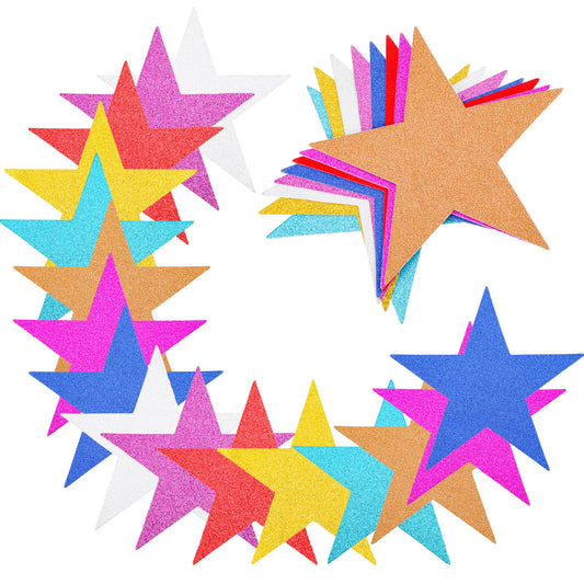 Teaaha Pack of 80 Glitter Star Cut-Outs, Star Confetti Cut-Outs, Star Glitter for Decorating Birthday Parties, Baby Showers, Family Parties, School, 5.3 Inch Length, 8 Colours