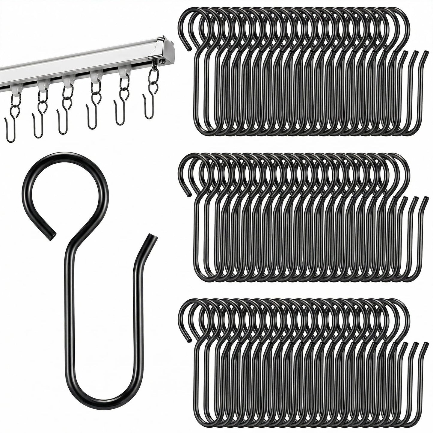 Nogeqi Pack of 60 Metal Curtain Hooks, S Hooks, Heavy Duty Curtains Hooks for Rails for Hanging, Stainless Steel Curtain Hooks for Curtains, Door Curtains, Shower Curtains (35 x 18 mm)