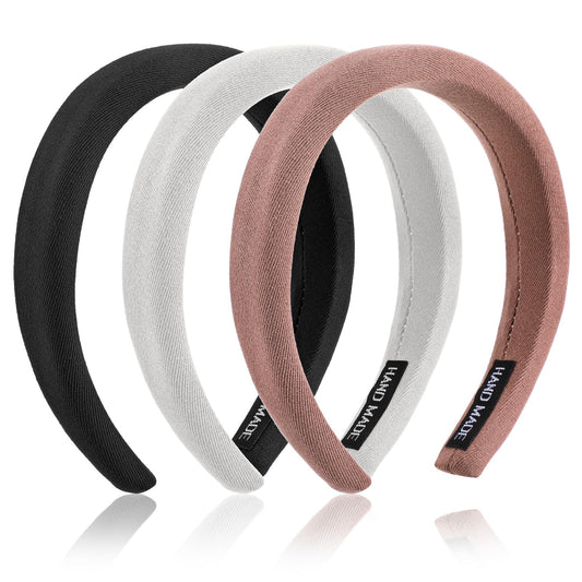 3 PCS Padded Headband Chunky Headband Hard Headbands for Women Neutral Puffy Headband Chunky Fashion Soft Headband Sponge Padded Head Bands Hair Accessories for Women Girls Makeup Spa Washing Face