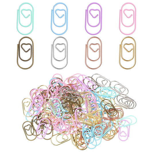 100PCS Heart Paper Clips 0.78inch Colorful Cute Paper Clips Metal Journaling Papers Clamps Mini Color Decorative Papers Clip for Office School Home Desk Organizers Document Note Organizing