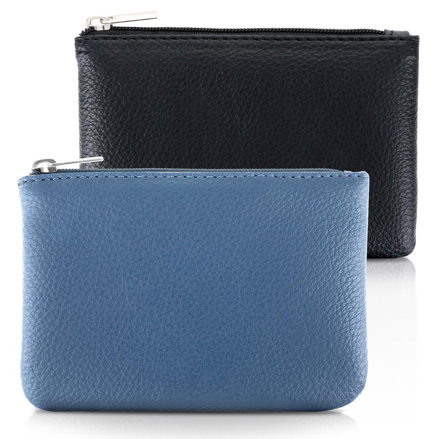 Tyqour 2pcs Small Coin Purse Portable PU Leather Coin Pouch Lychee Pattern Mini Zipper Pouch Coin Pocket Holder Change Purse for Men Women Credit Card Id Key Headset Lipstick(Black/Blue)