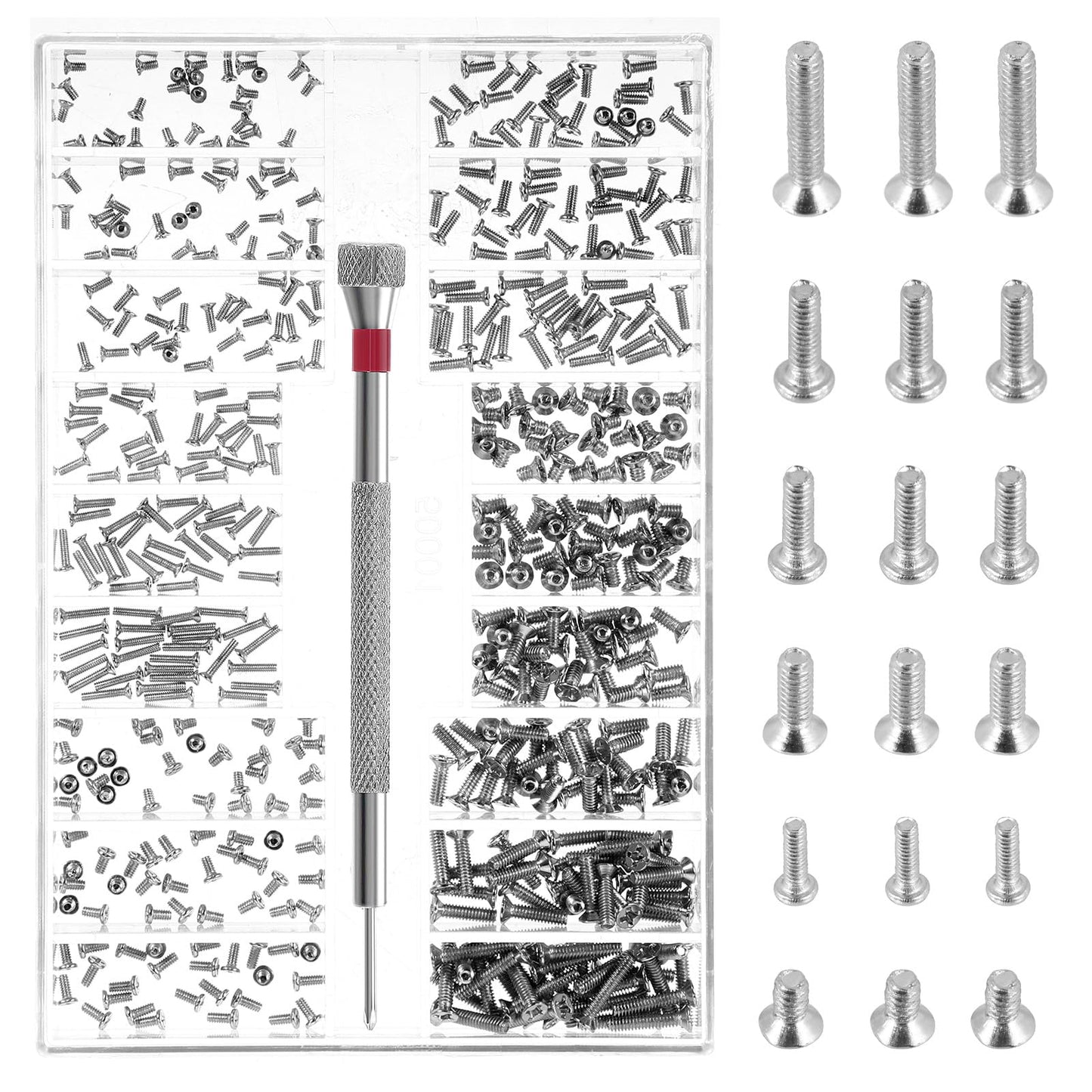 Xindojuz 500 PCS Silver Micro Glasses Screws Repair Kit, 18-Size