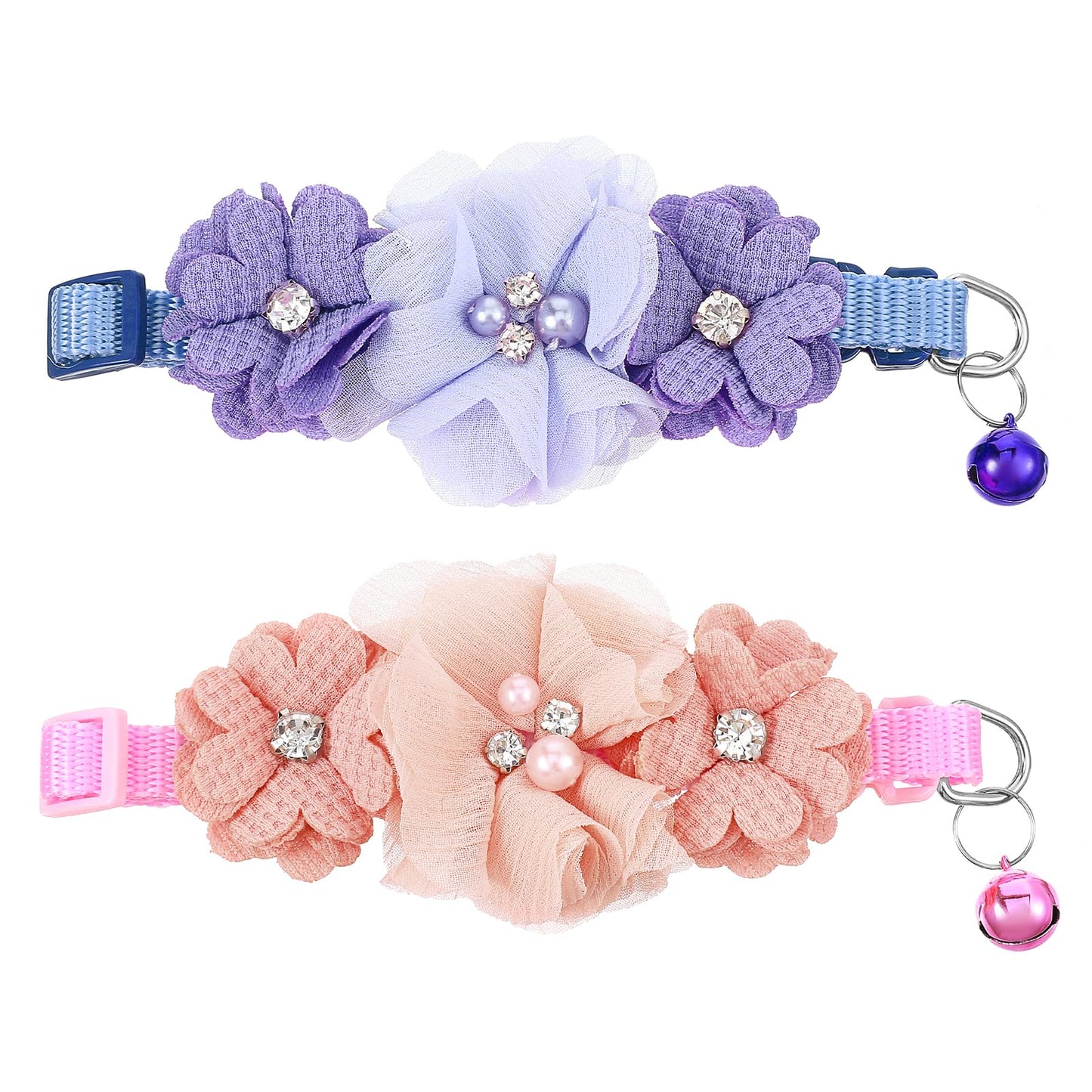 Chsoejuf 2 Pack Floral Cat Collars Breakaway with Bell Flower Bowtie Collar