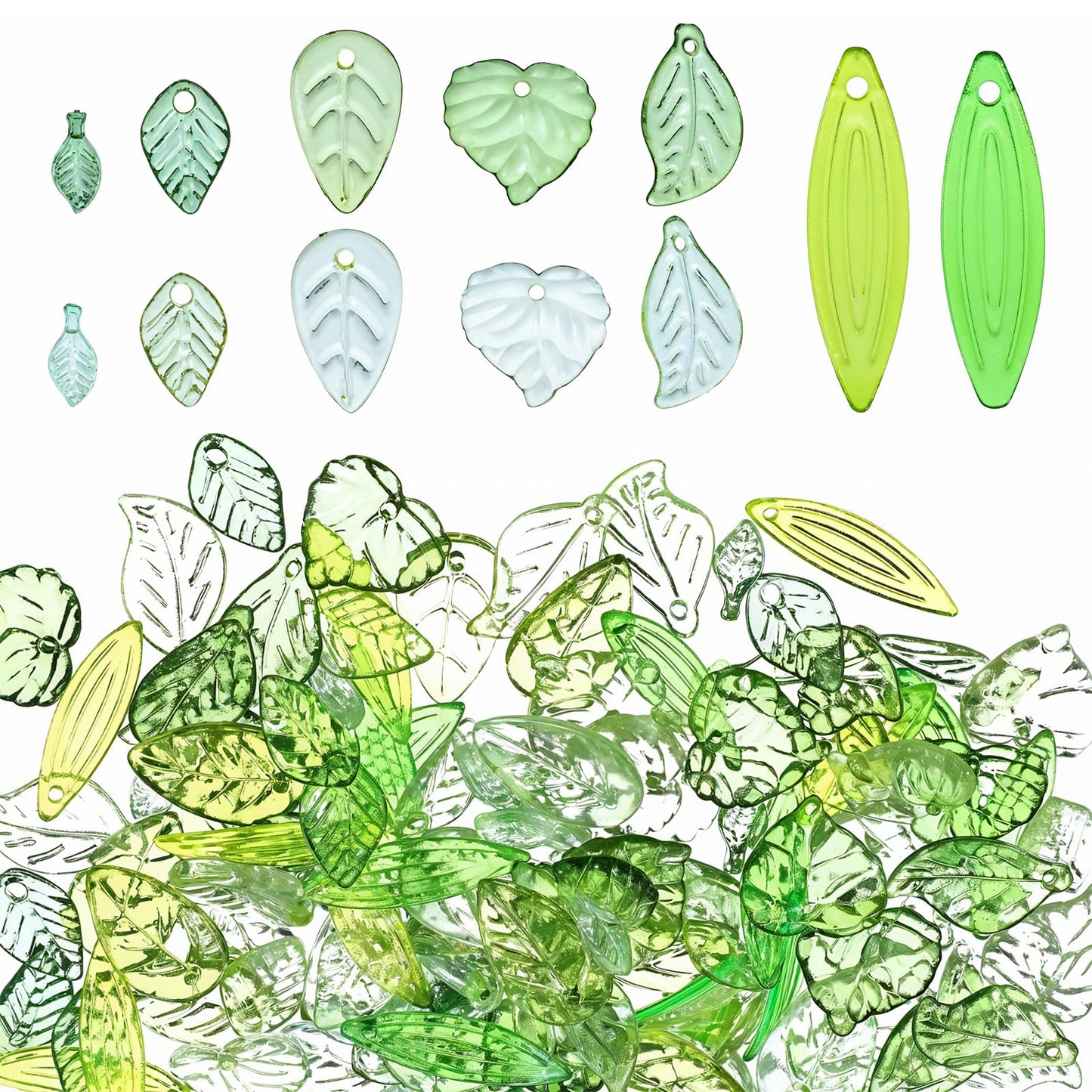 120pcs Green Acrylic Transparent Leaf Bead Charms, Frosted Leaves Pendants Bracelets Tiny Green Leaf Bead Caps for Jewelry Making DIY Spring Crafts Earring Bracelet