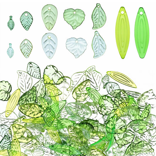 120pcs Green Acrylic Transparent Leaf Bead Charms, Frosted Leaves Pendants Bracelets Tiny Green Leaf Bead Caps for Jewelry Making DIY Spring Crafts Earring Bracelet