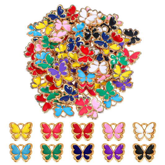 100 Pcs Butterfly Charms For Jewelry Making Colorful Alloy Pendant Charm Enamel Pendants Mixed Butterflies Charms Assorted Enamel Butterfly Pendants For Necklaces Bracelets Earrings Diy Supplies