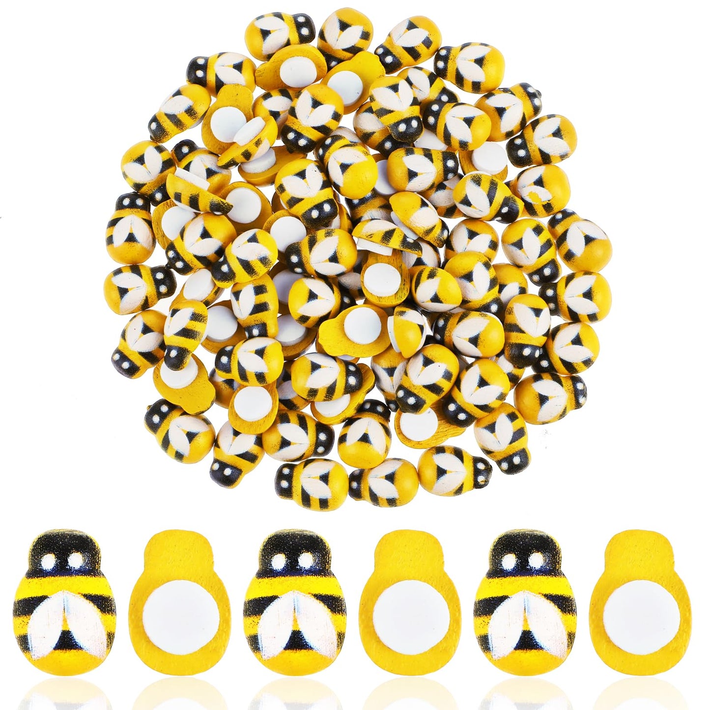 Teaaha 100 PCS Mini Bee Stickers Self-Adhesive Tiny Wooden Bee Decor Painted Flatback Craft Bees for Crafts Scrapbooking Baby Birthday Party Decoration Embellishments DIY