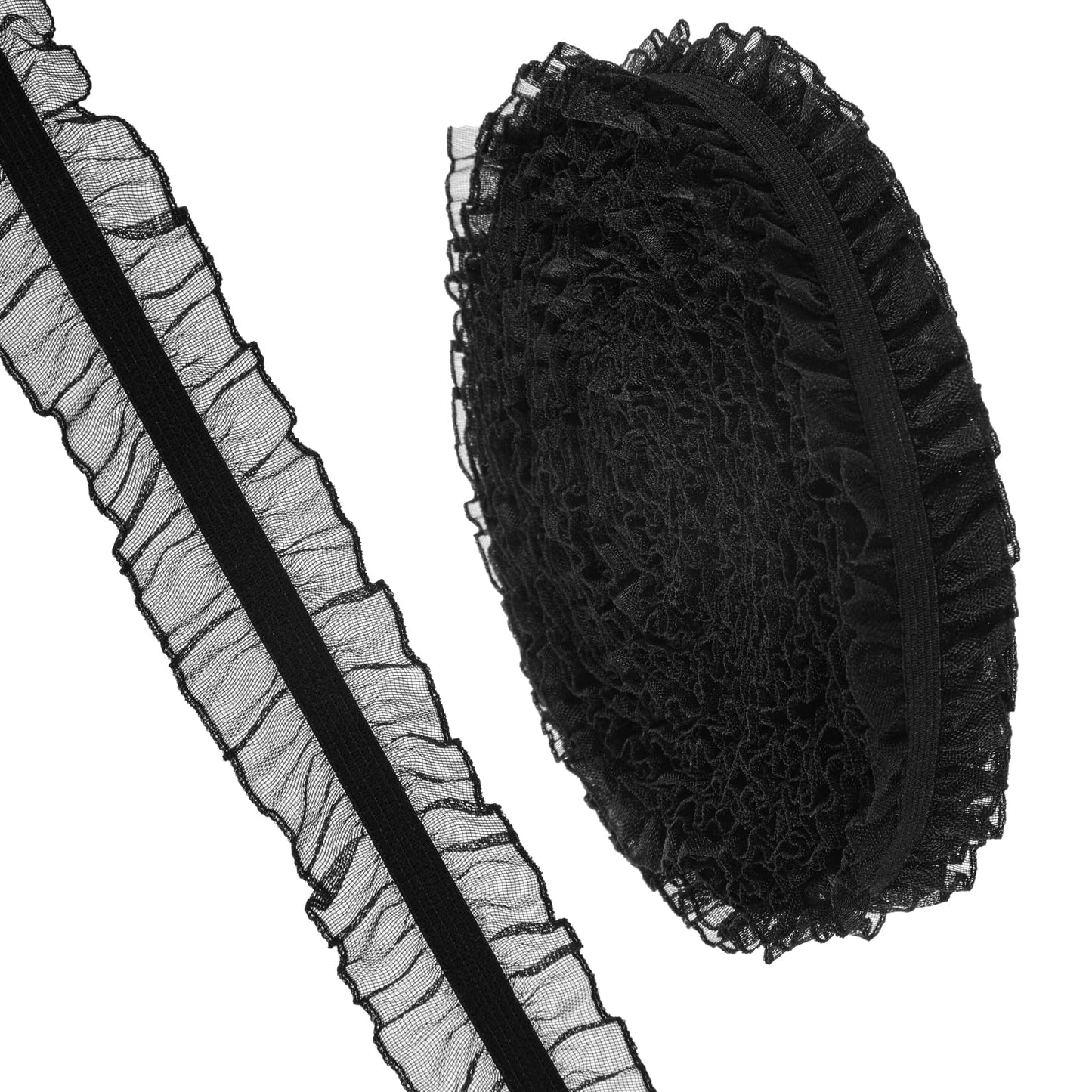 10 Yards Black Ruffle Lace Trim Ribbon Pleated Lace Trim Fabric Double Layer Embroidered Gathered Stretch Ruffled Trimming for Sewing Edge Organza Trimmings Stretchy for Crafts Costume Embellishments