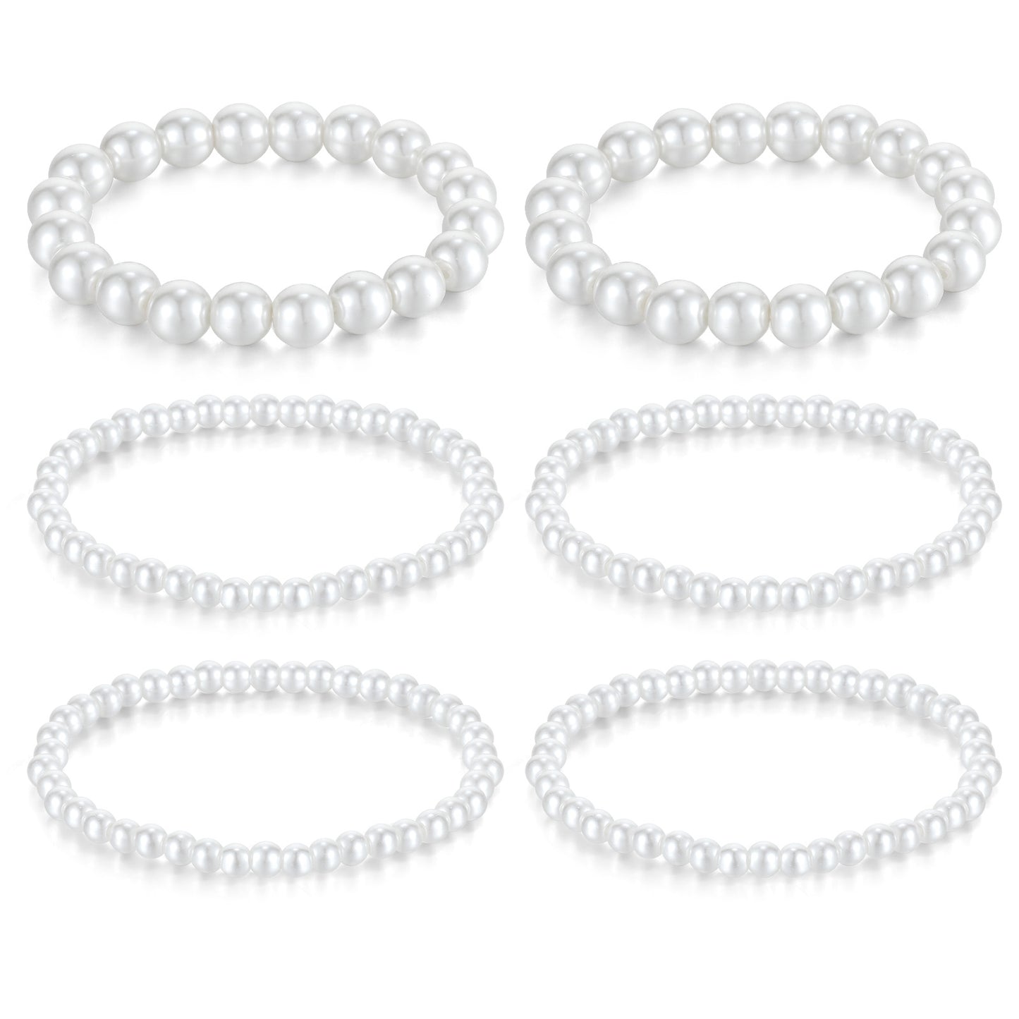 6 Pack Dainty Pearl Bracelet Pearls Bracelets Set Stackable Pearl Bracelets Round Imitation Pearls Necklace for Women Boho Jewelry for Halloween Prom Party Christmas Gift(White)