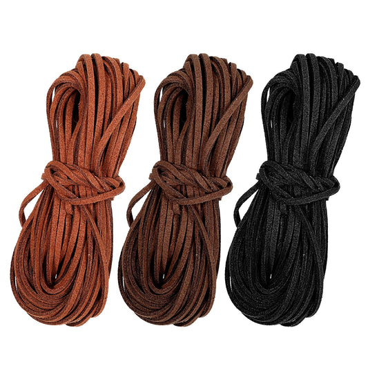 3 Bundles Leather Lace Suede Cord Leather Strings for Crafting Leather Cord Faux Thread Leather Rope Thread Natural Flat Leather Cord for Jewelry Making Necklace Bracelet Art Crafts Beading (3 Colors)