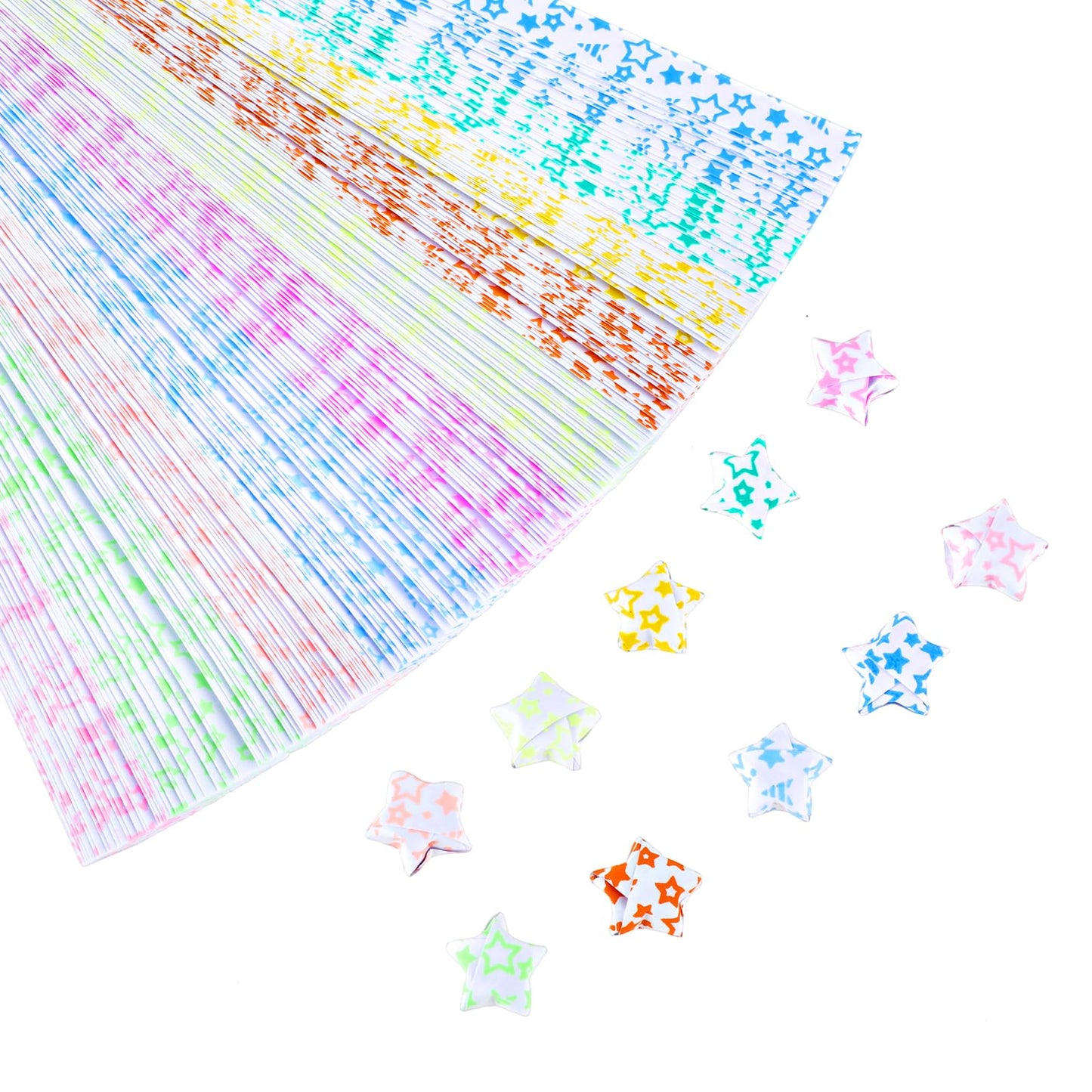 Ouligay 630 Sheets Lucky Star Paper Strips, 10 Colours Luminous Origami Paper Star Strips, Star Folding Paper for Kids DIY Handmade Crafts, School Teaching Origami Star Paper