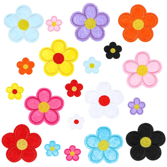 20PCS Flower Fabric Stickers 5 Petals Cute Iron on Patches, 10 Colors 2 Sizes Sew on Embroidered Floral Applique Patches for Clothing, Backpacks, and Accessories (DIY Sewing and Repair)